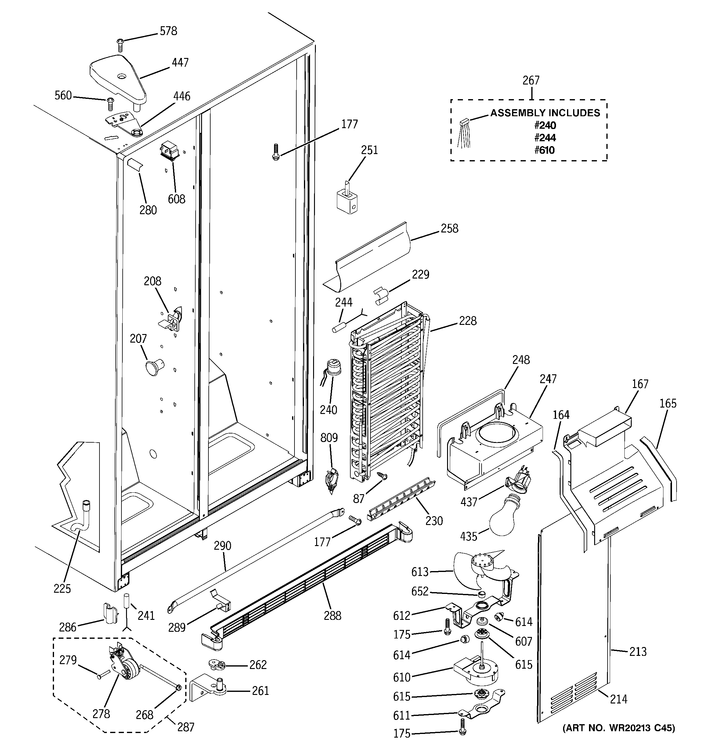 GE GSQ25JSBBSS freezer section diagram