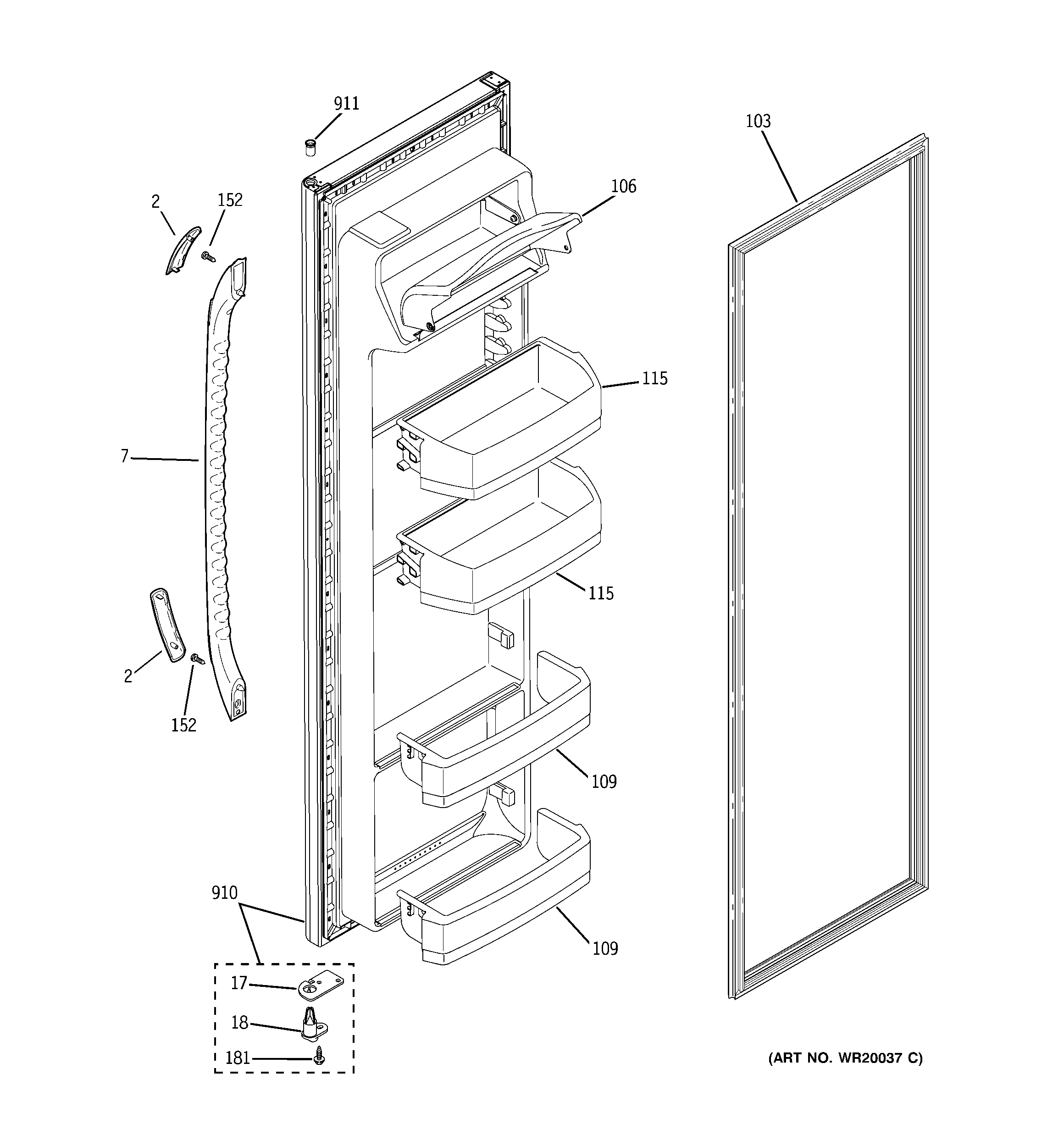 GE GSS20GEWRBB fresh food door diagram
