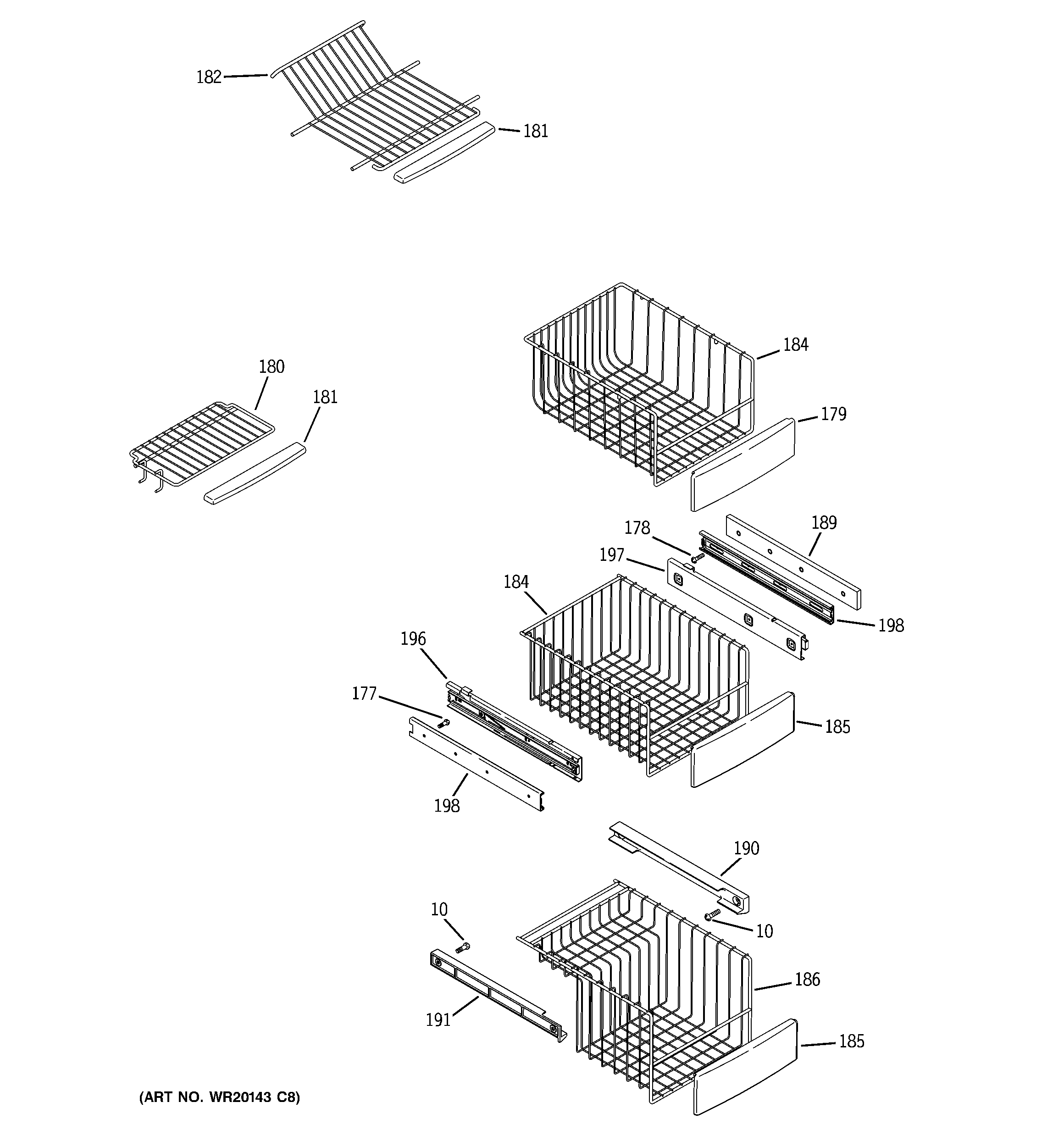 GE PJE25YGXAFSV freezer shelves diagram