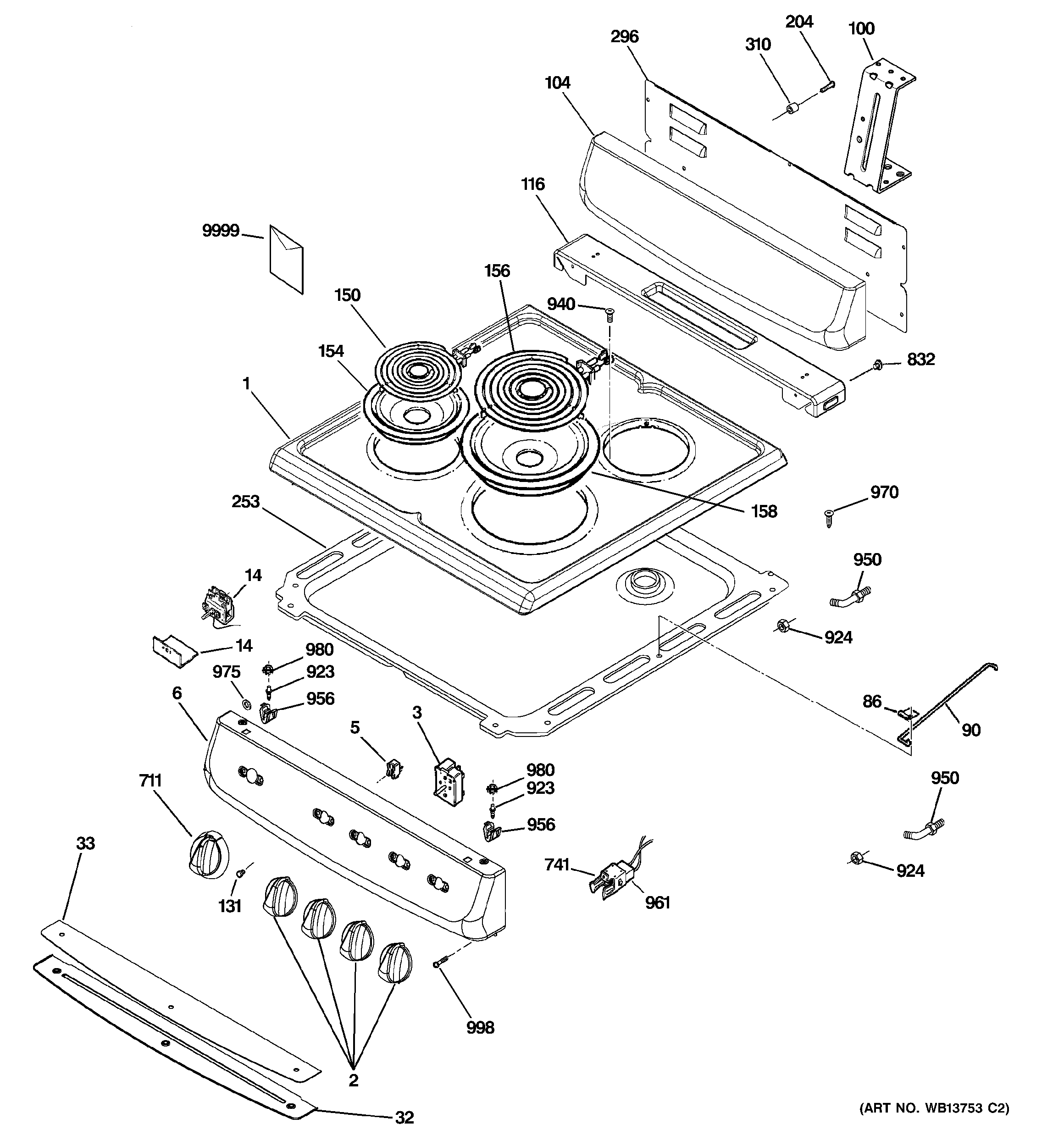 Hotpoint RA720K2WH control panel & cooktop diagram