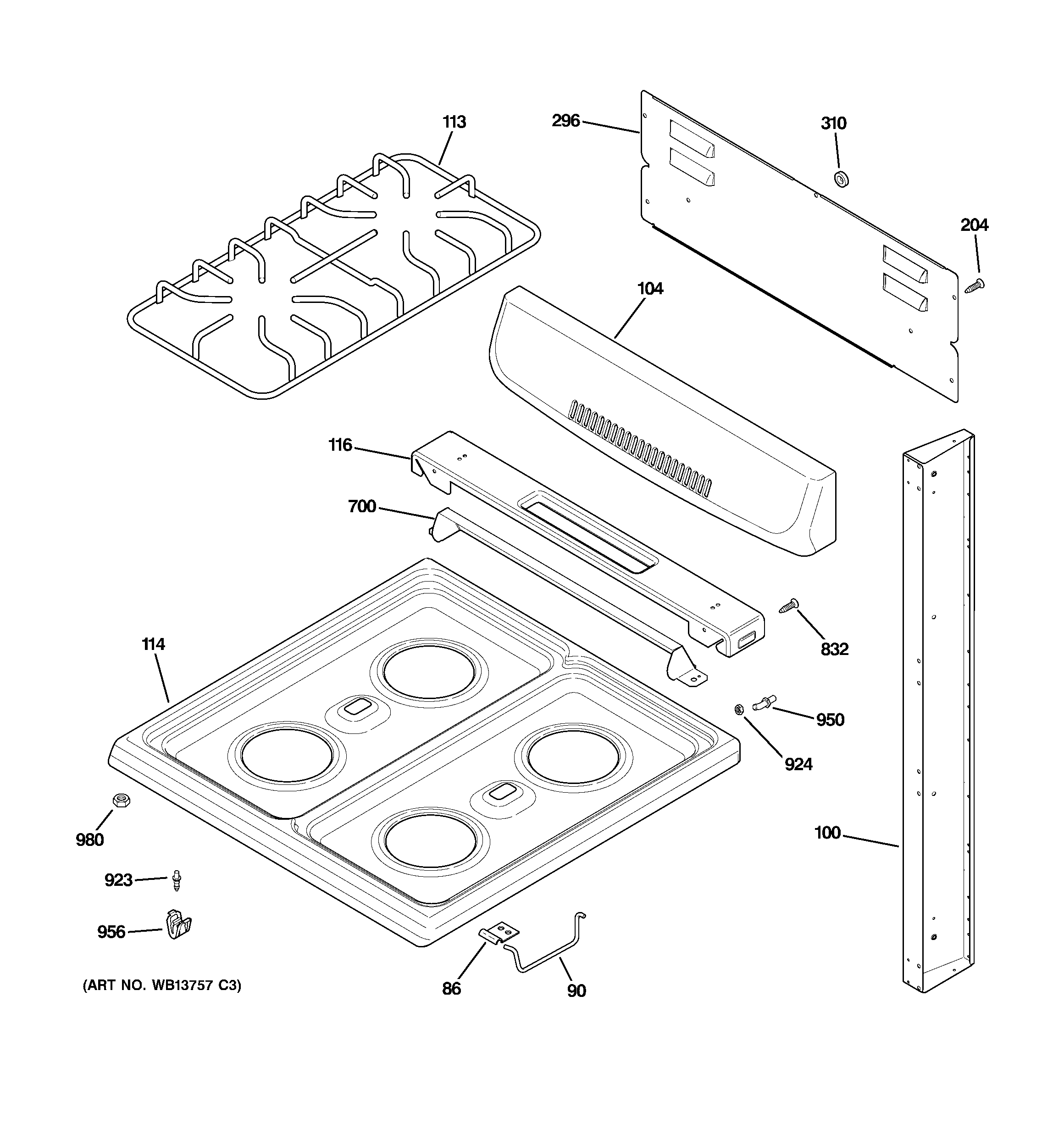Hotpoint RGA724PK3WH control panel & cooktop diagram