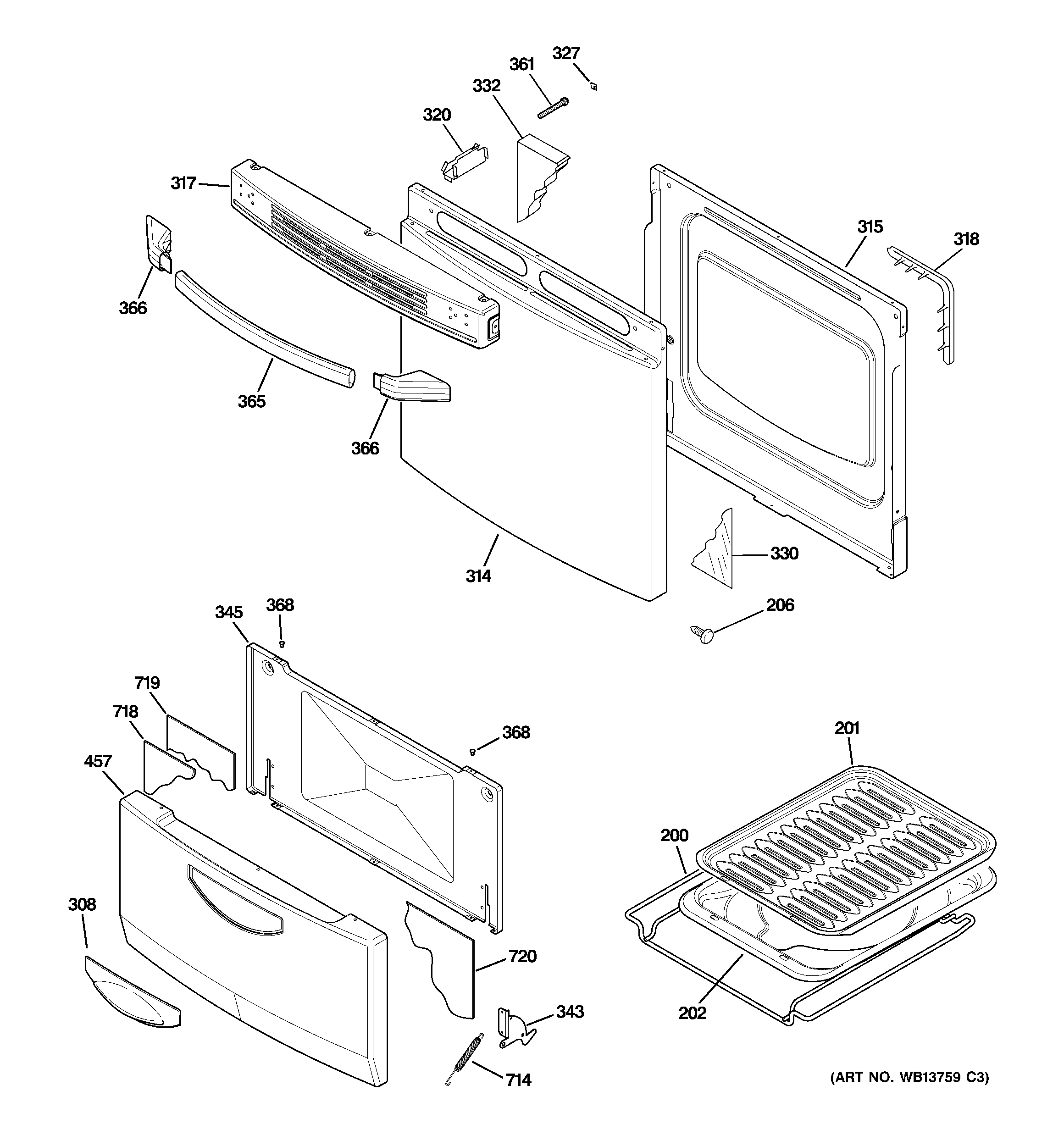 Hotpoint RGA724PK3WH door & drawer parts diagram