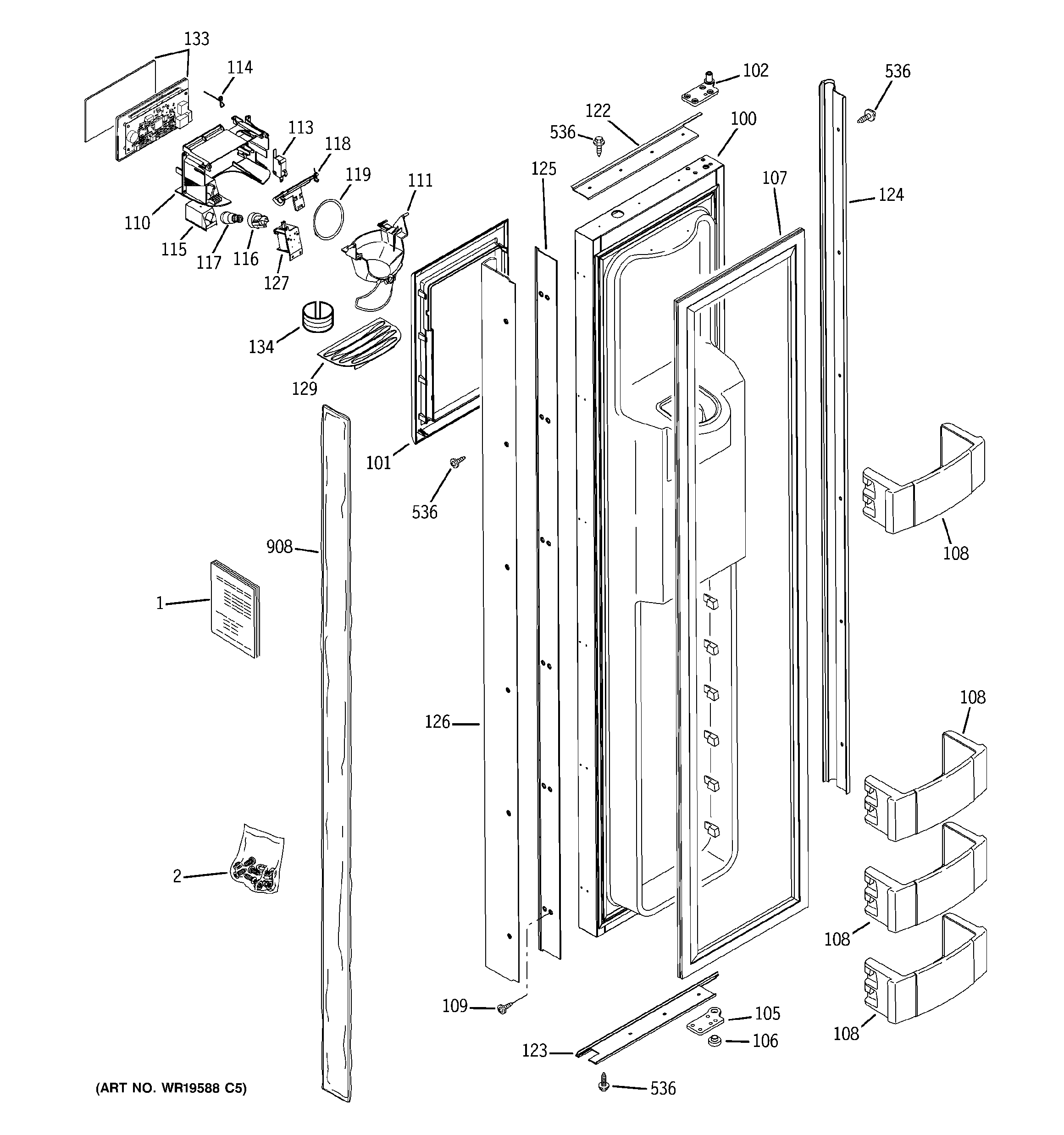 GE ZISW480DXA freezer door diagram