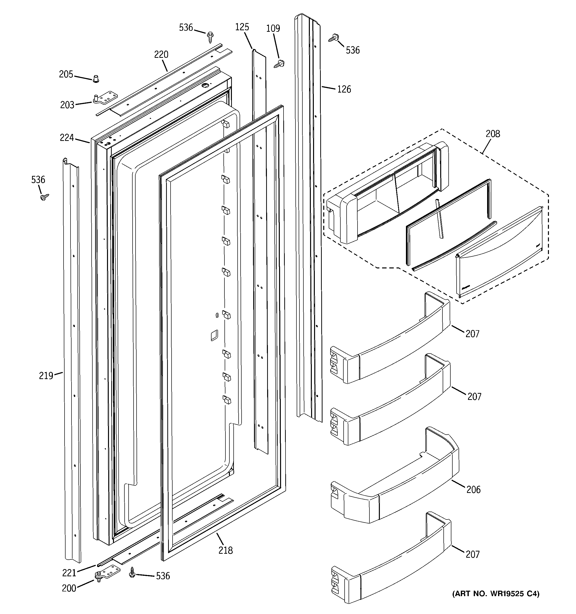 GE ZISW480DXA fresh food door diagram