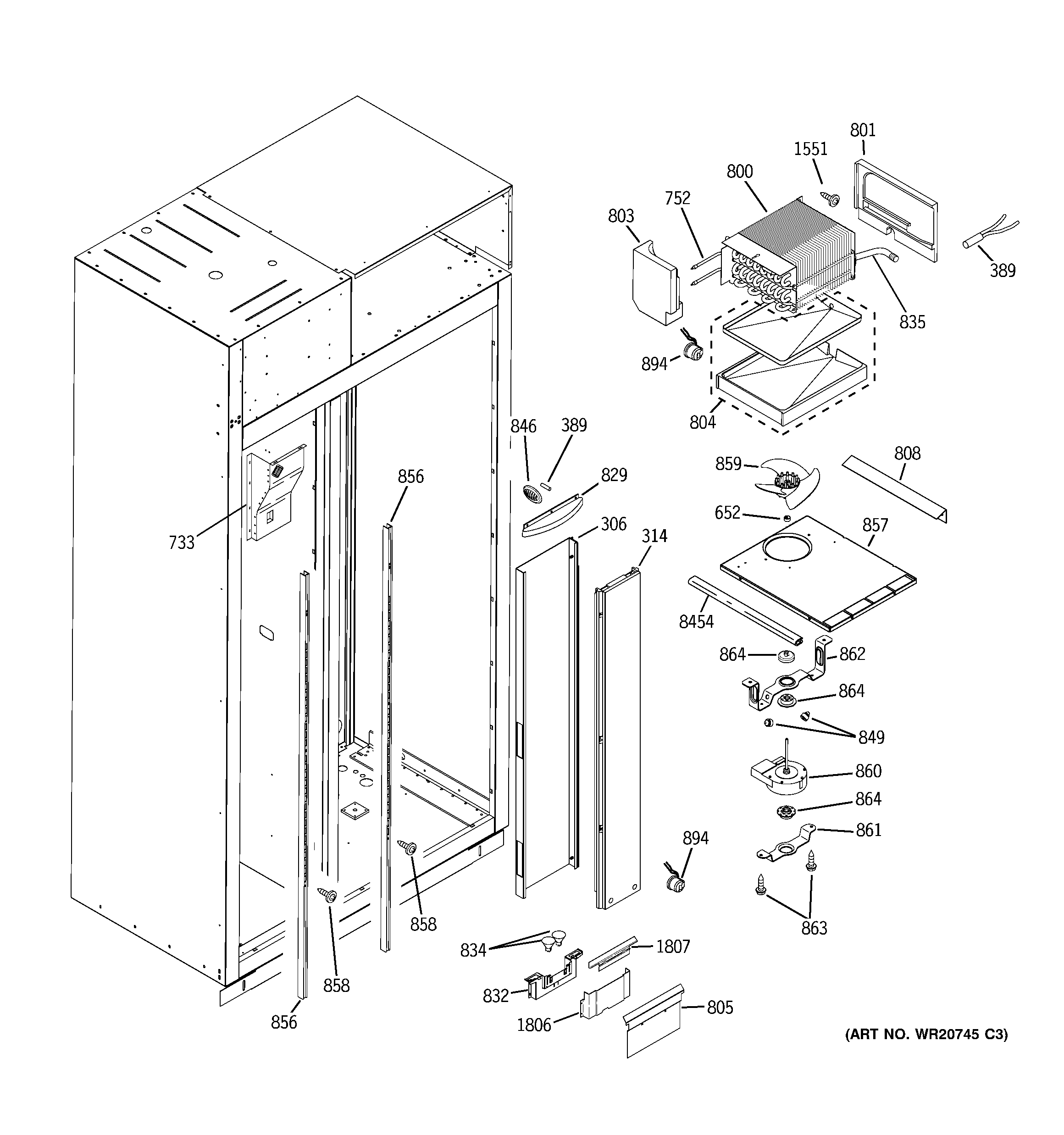 GE ZISW480DXA freezer section diagram