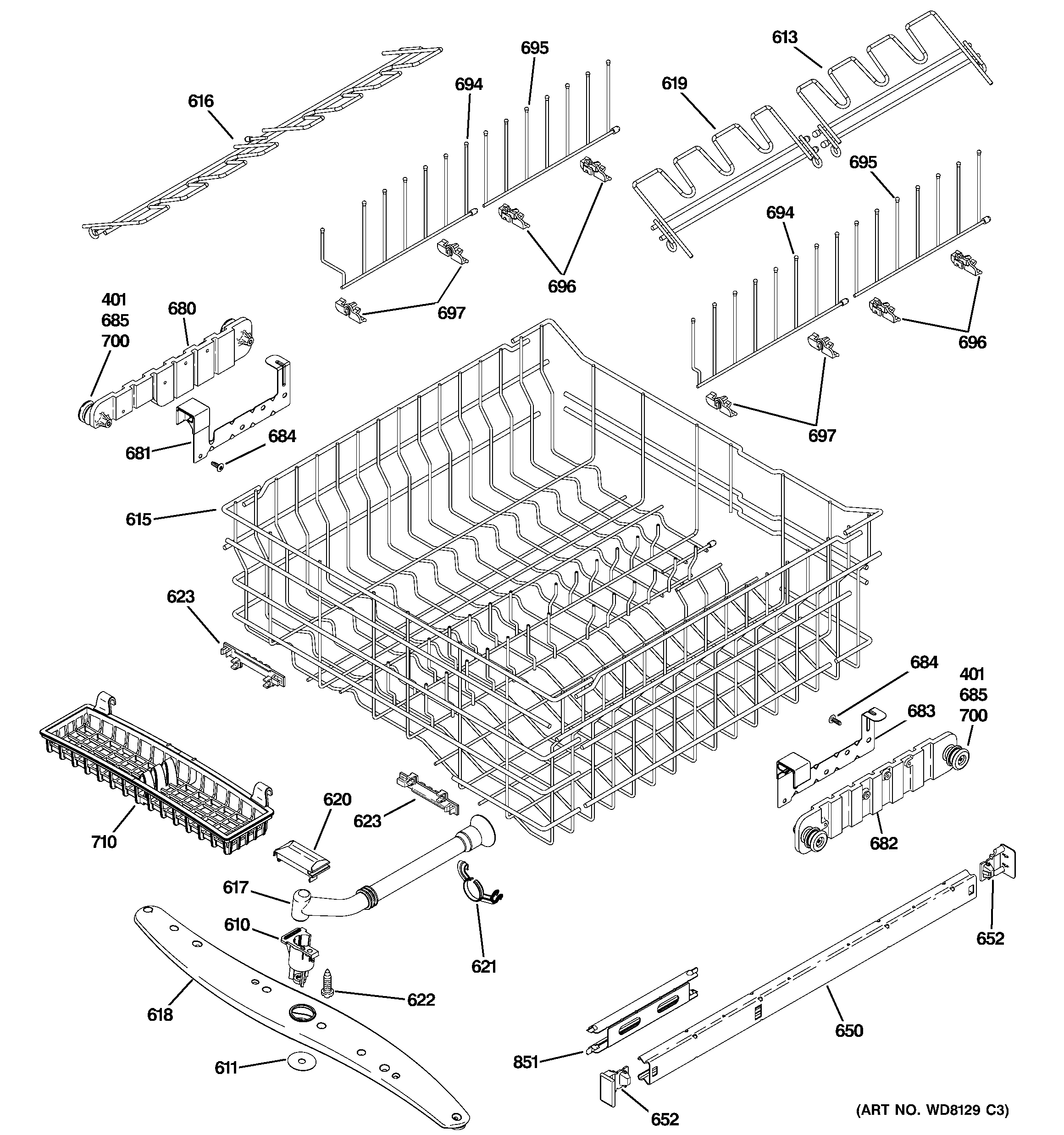 GE ZBD6890K00II upper rack assembly diagram