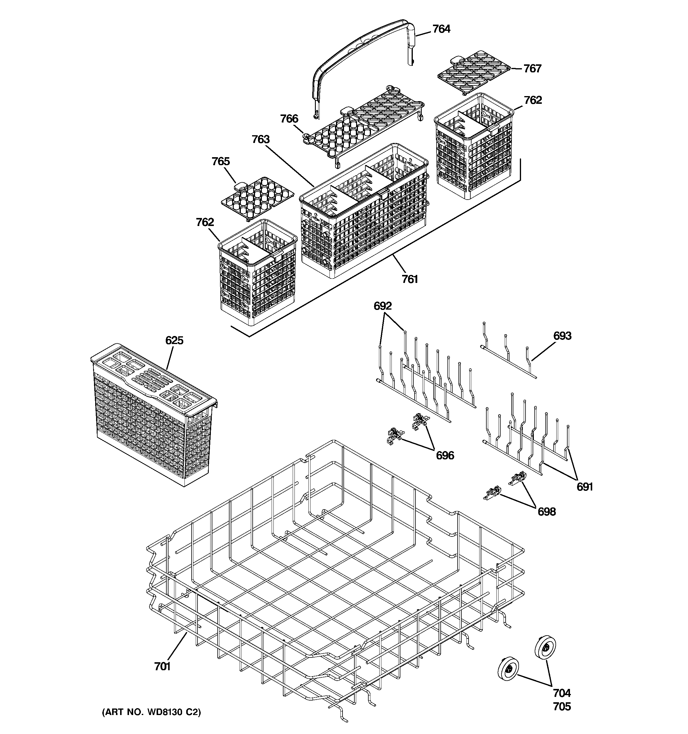 GE ZBD6890K00II lower rack assembly diagram