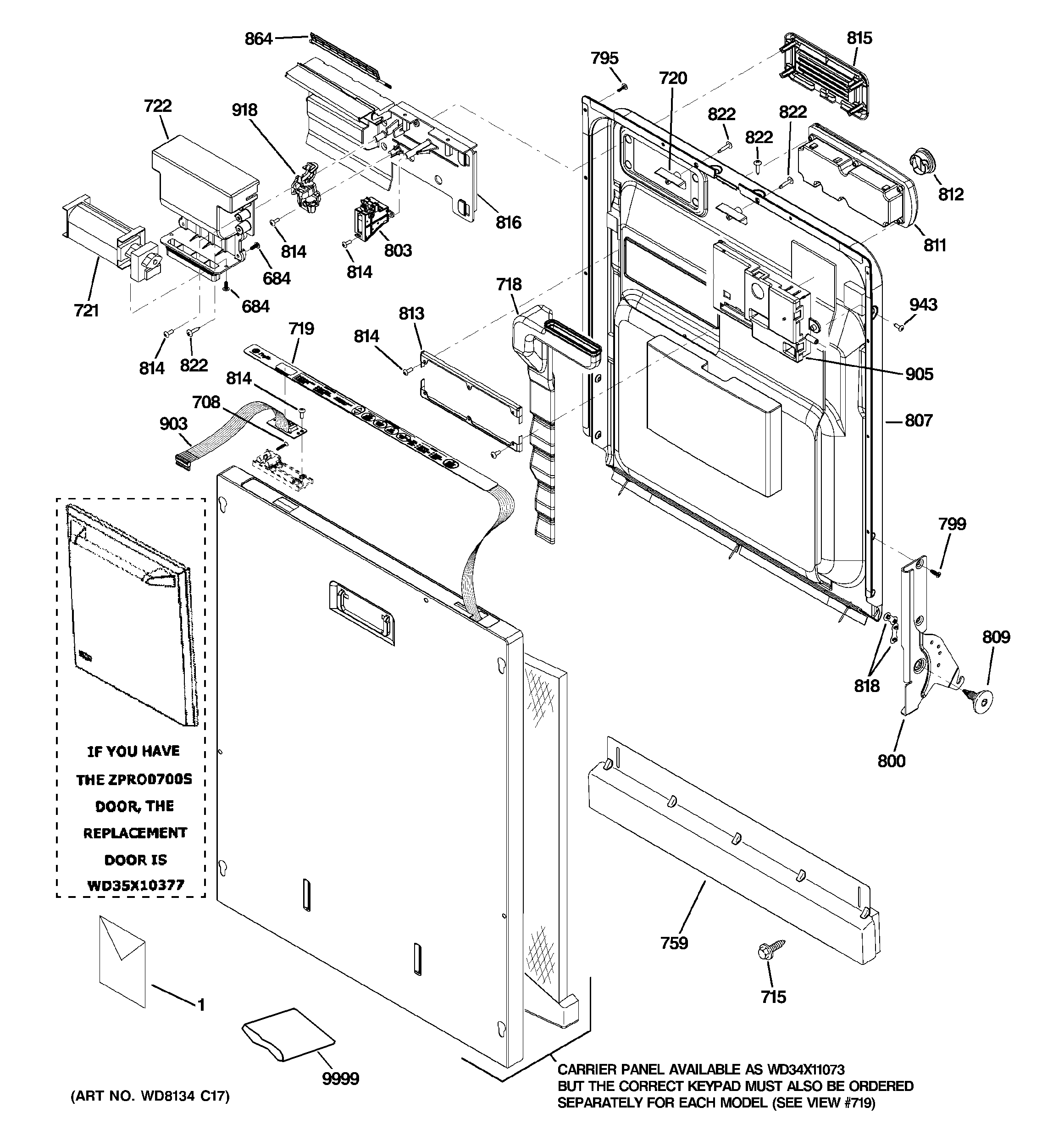 GE ZBD6890K10II escutcheon & door assembly diagram