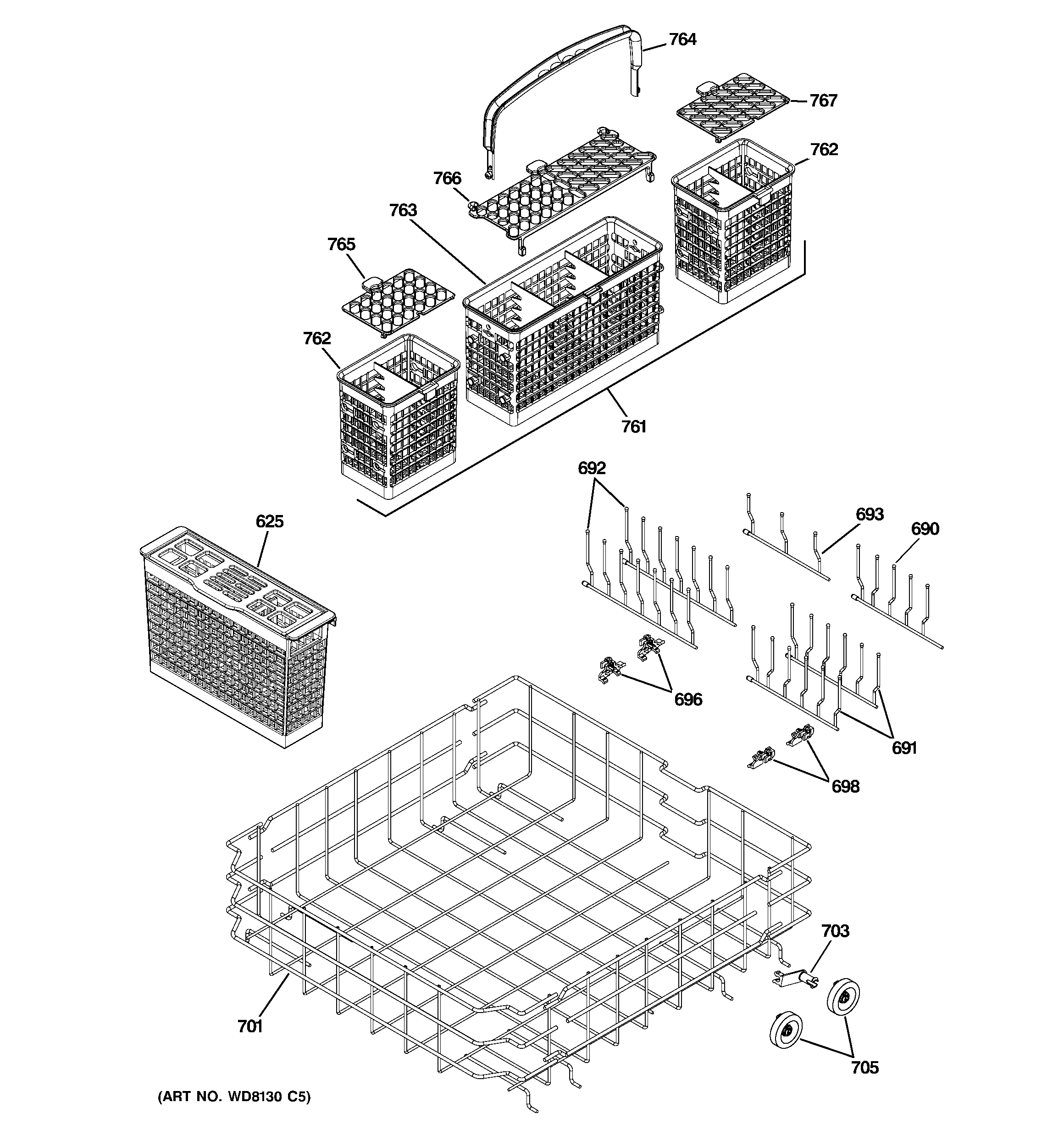 GE ZBD6890K10II lower rack assembly diagram