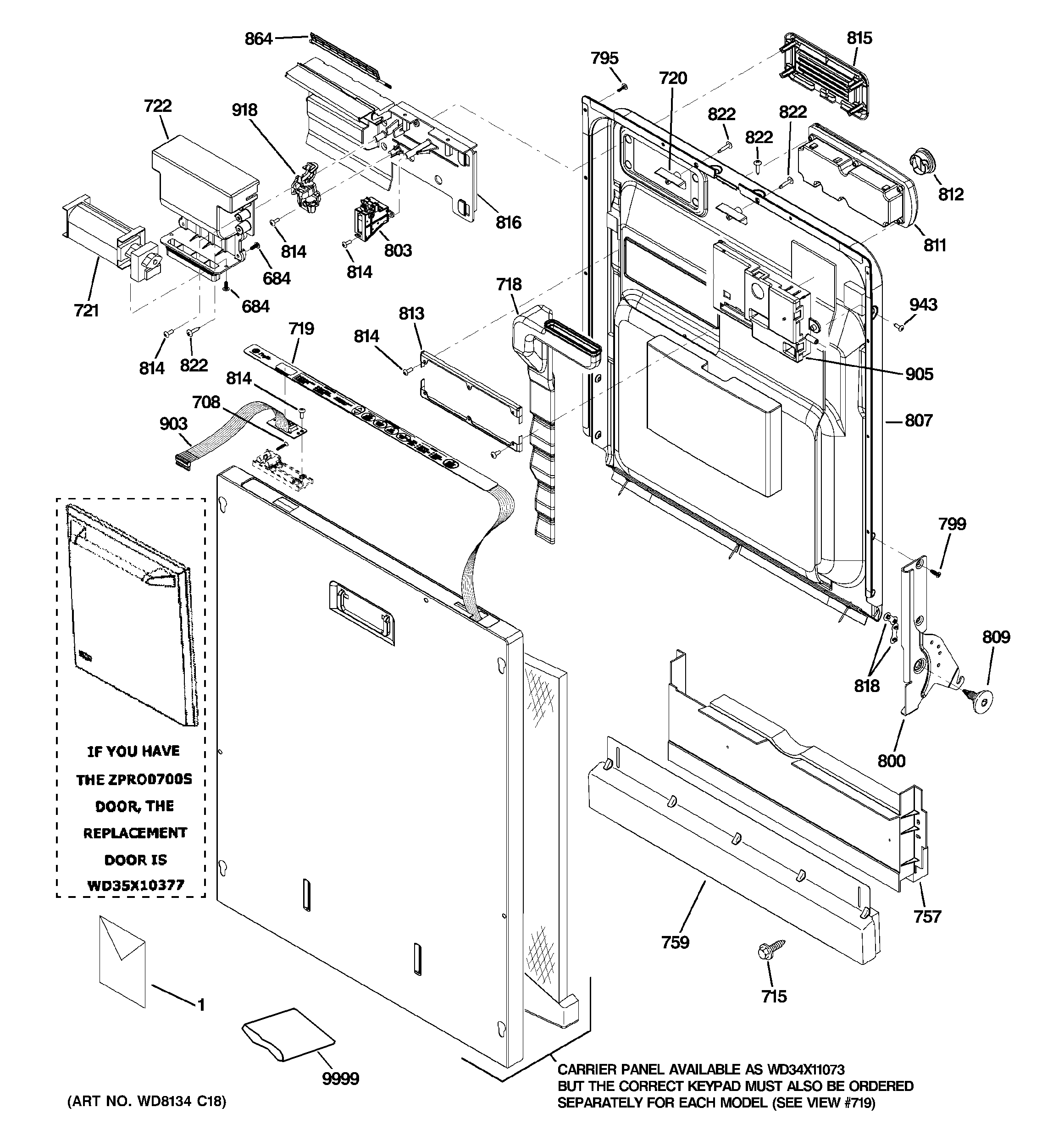 GE ZBD6890N20II escutcheon & door assembly diagram