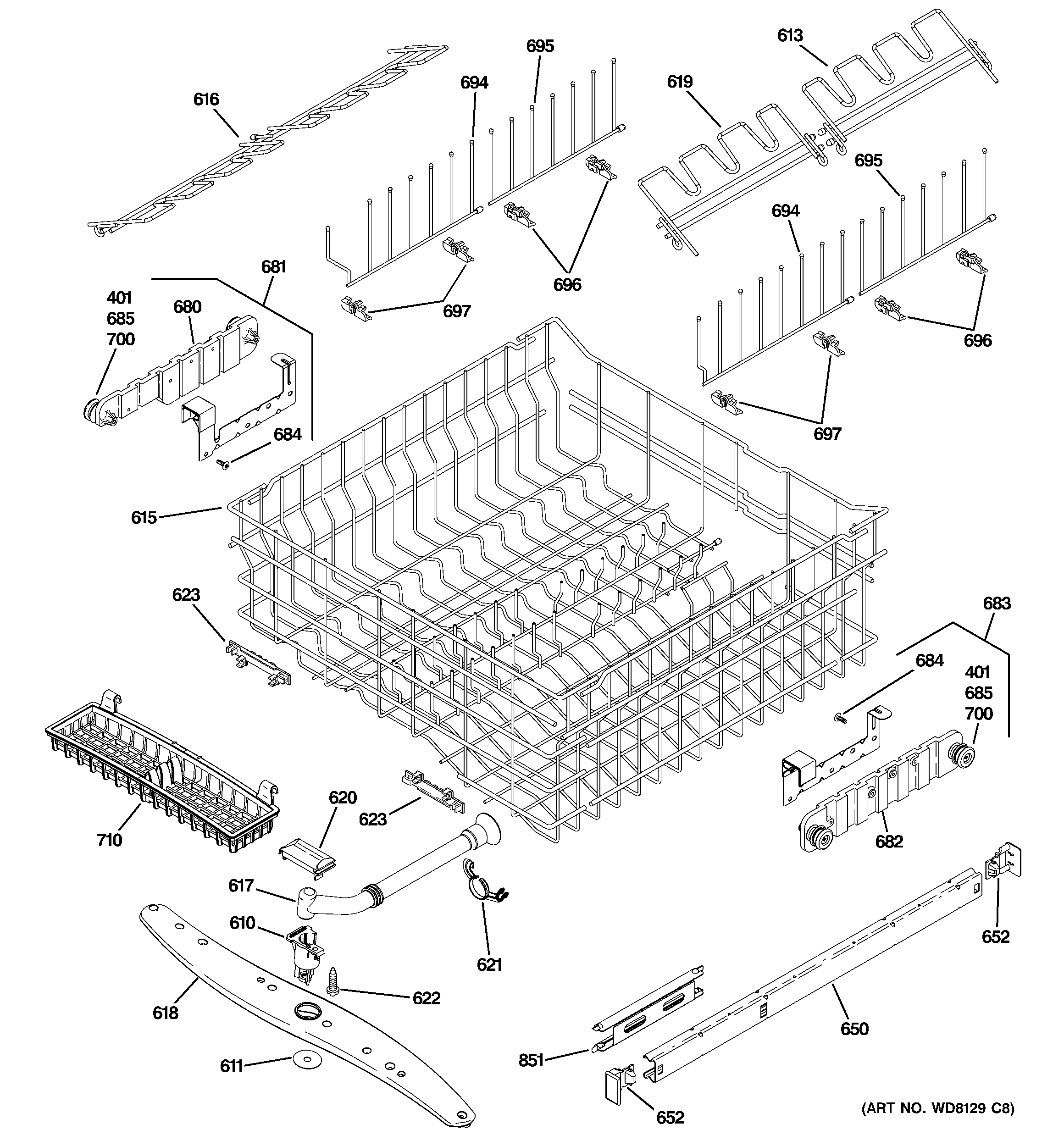 GE ZBD6890N20II upper rack assembly diagram