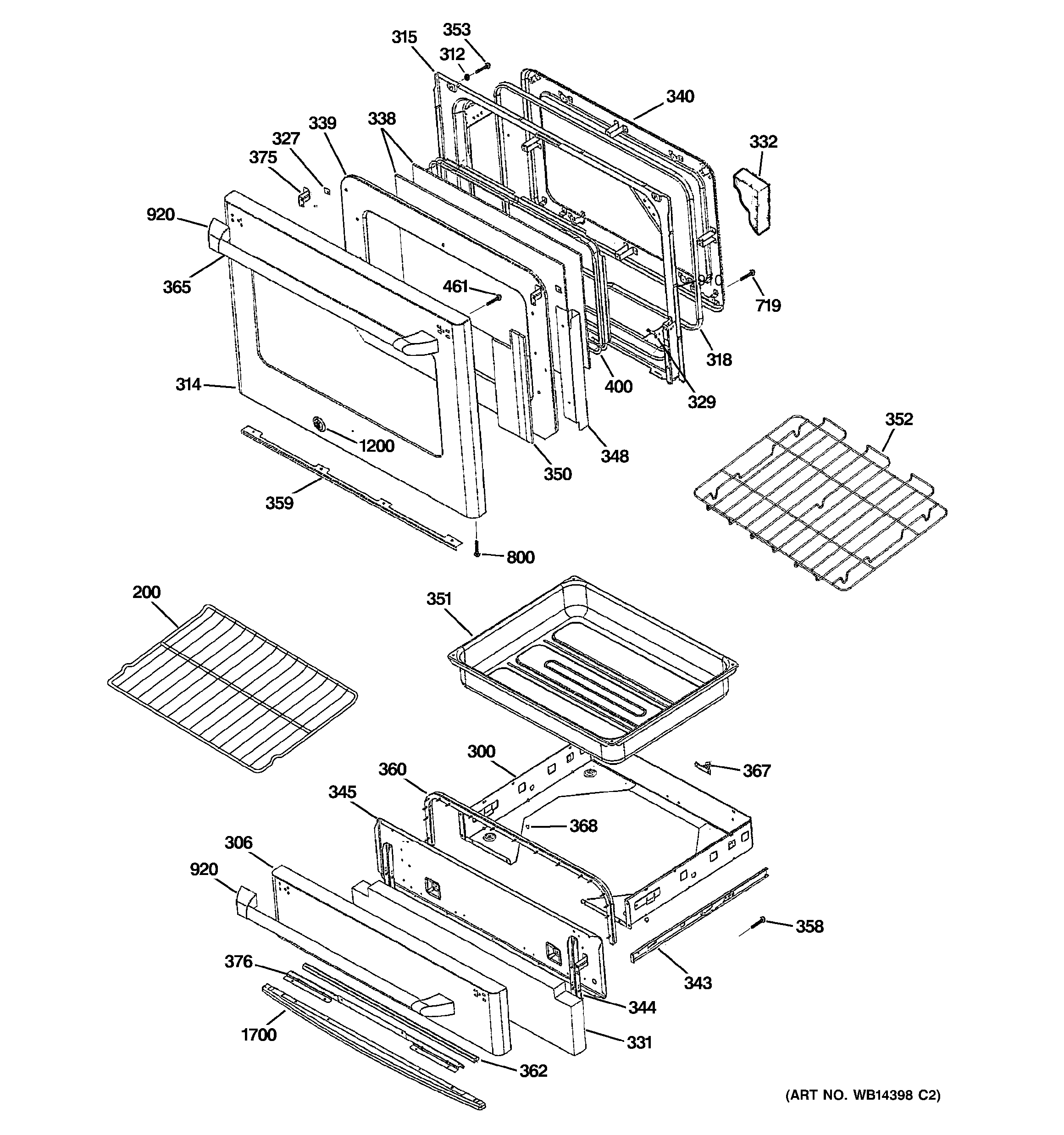GE CS980SN1SS door & drawer parts diagram