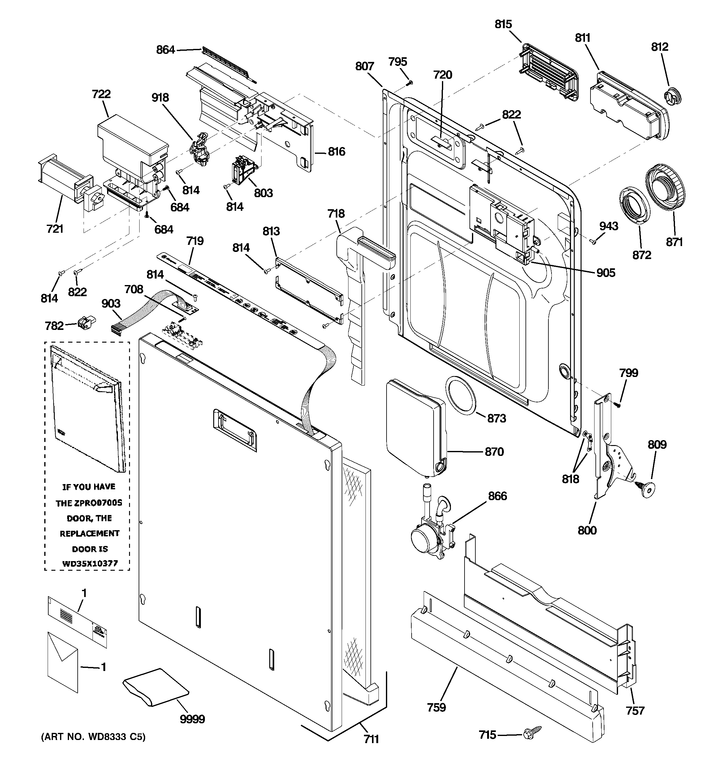 GE ZBD8900P30II escutcheon & door assembly diagram