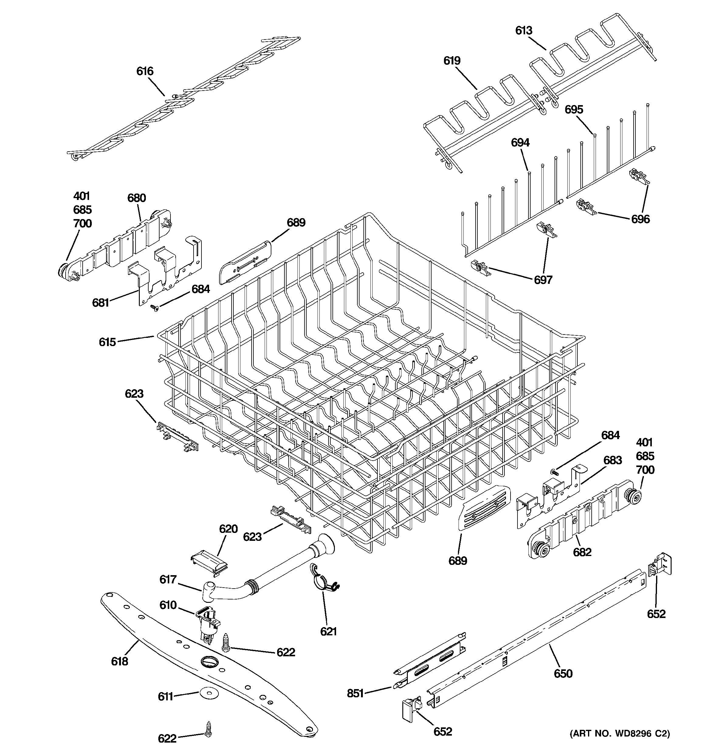 GE ZBD8900P30II upper rack assembly diagram