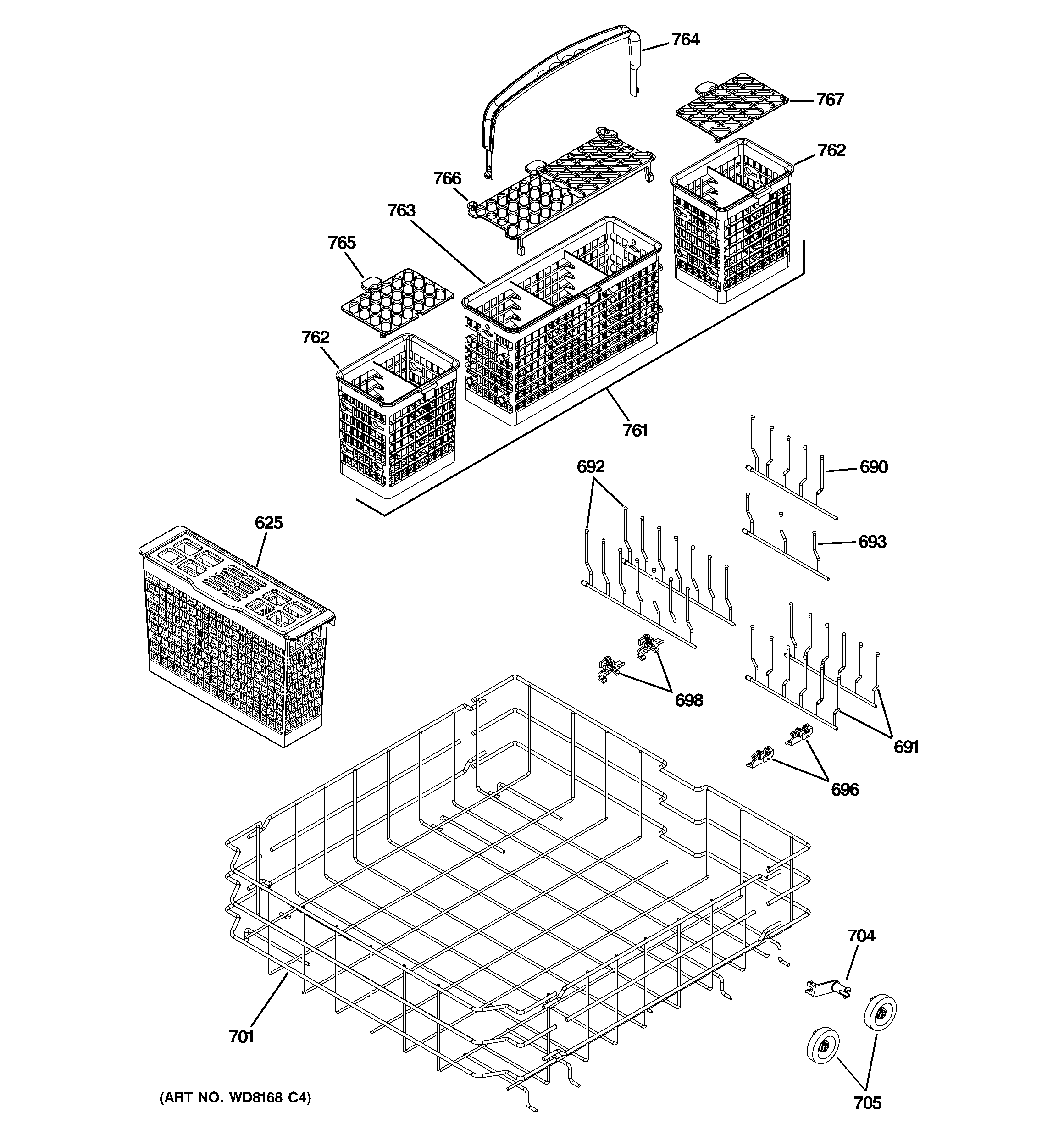 GE ZBD8900P30II lower rack assembly diagram