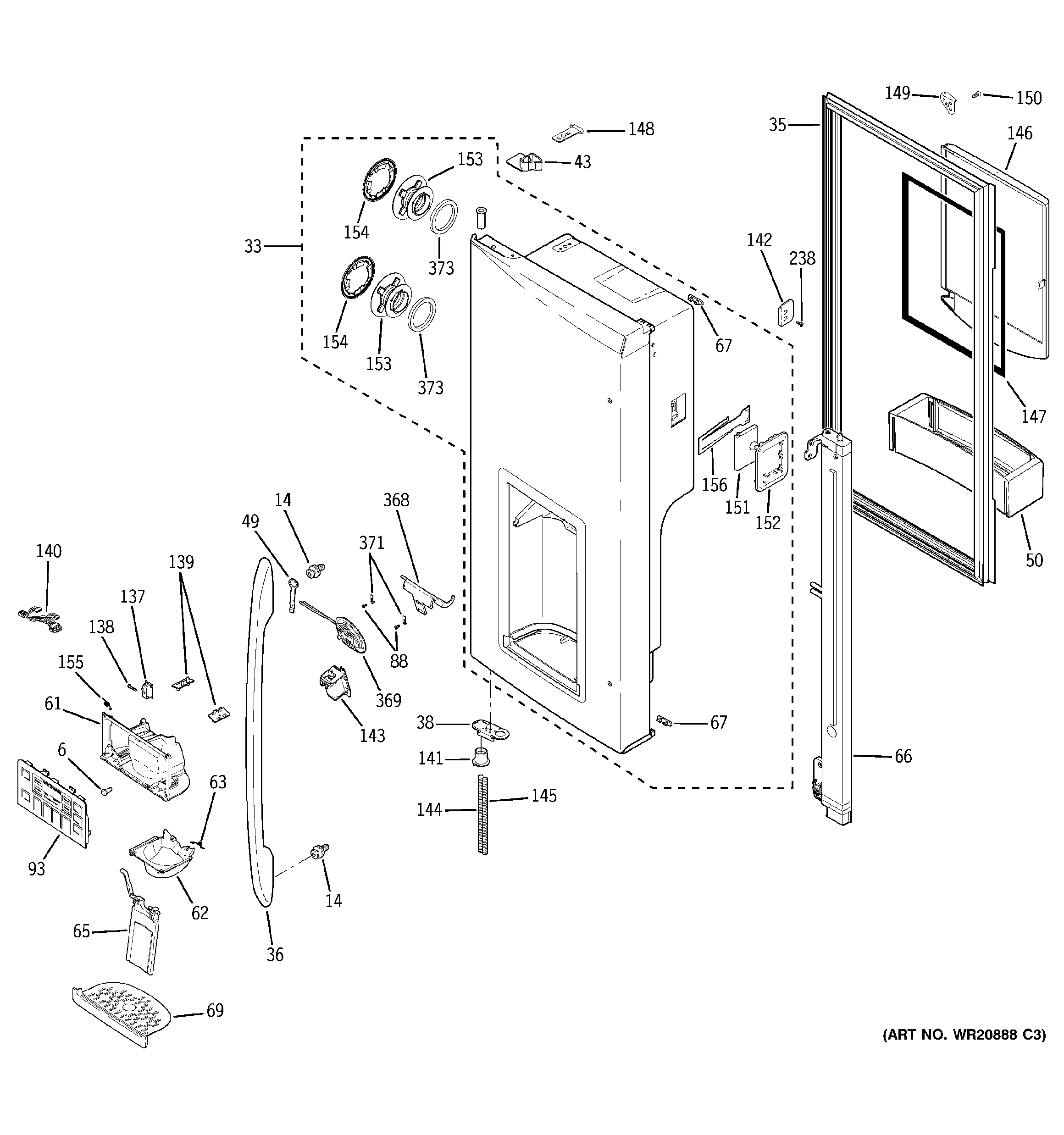 GE PFCF1RKZAWW dispenser door diagram