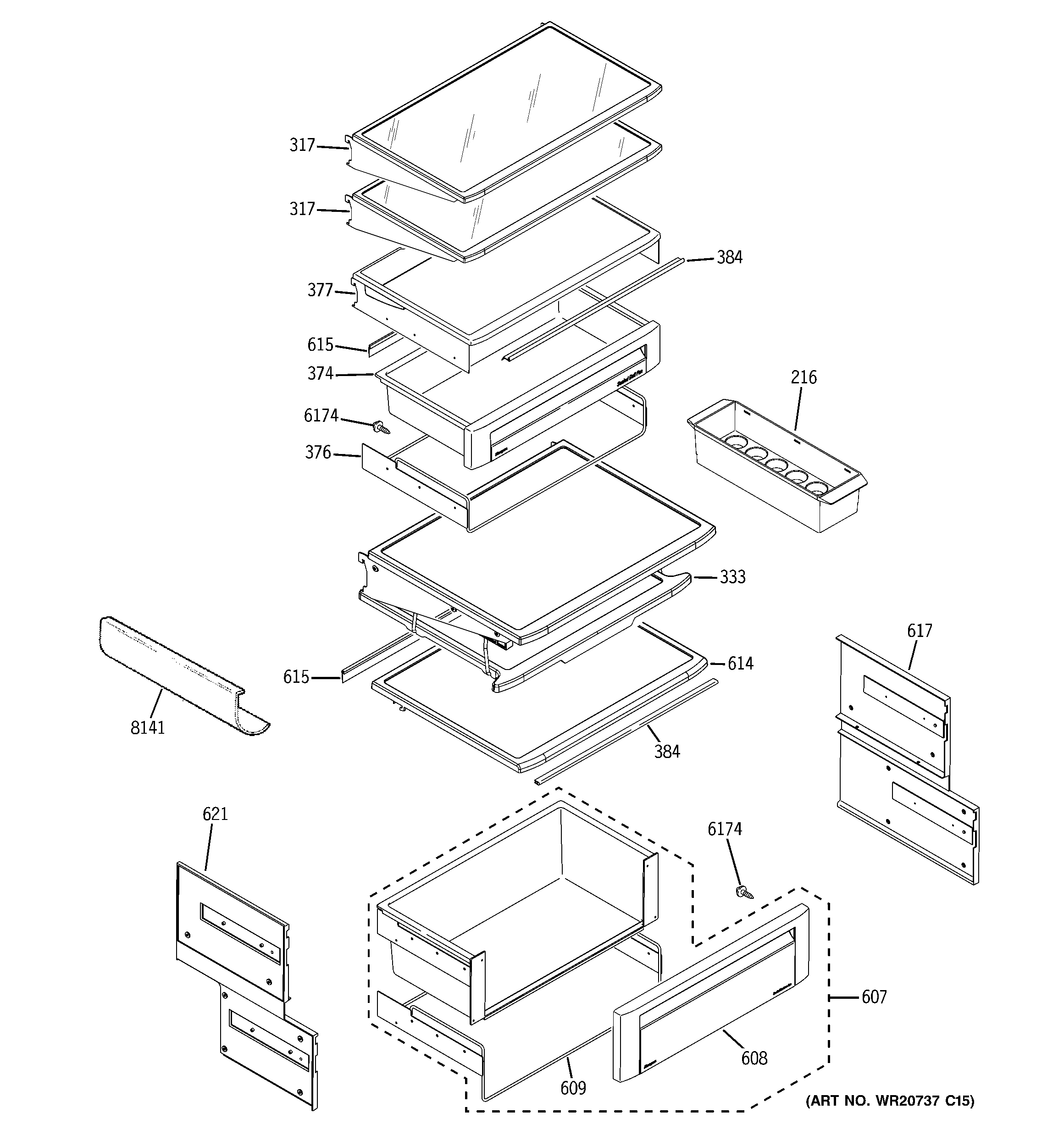 GE ZISS480NXASS fresh food shelves diagram