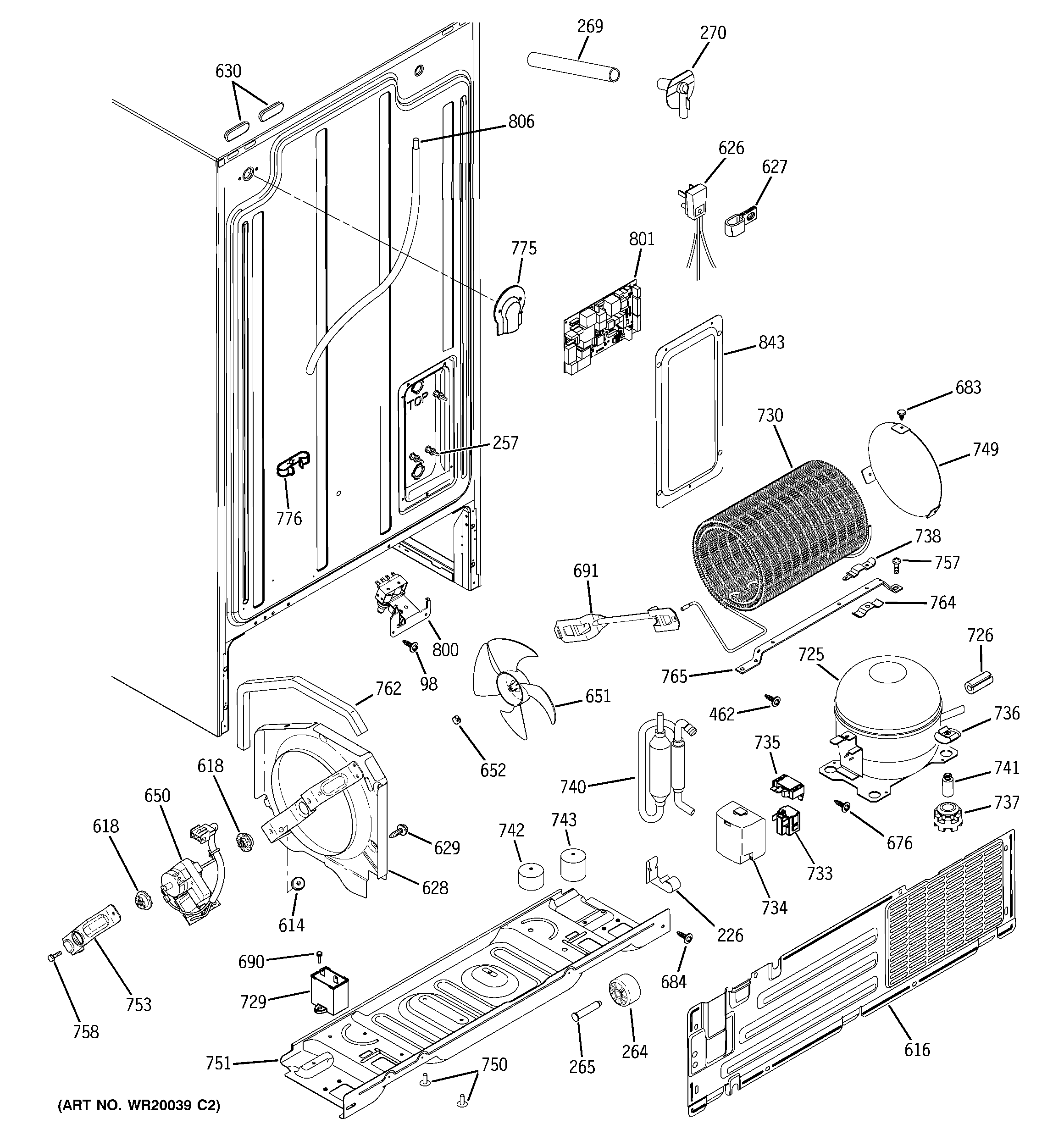 GE GSH22IFTEBB sealed system & mother board diagram