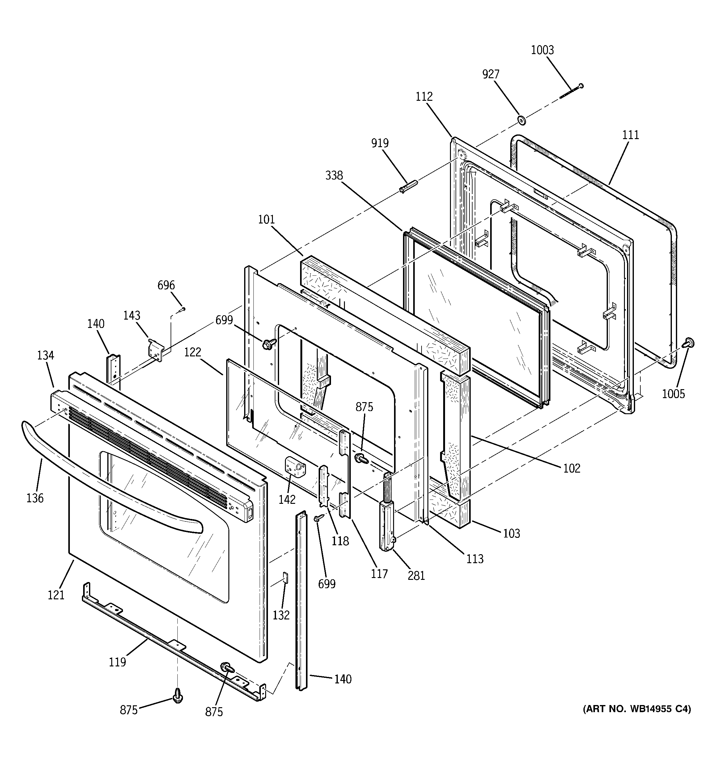 GE JBP23GR5SA door diagram