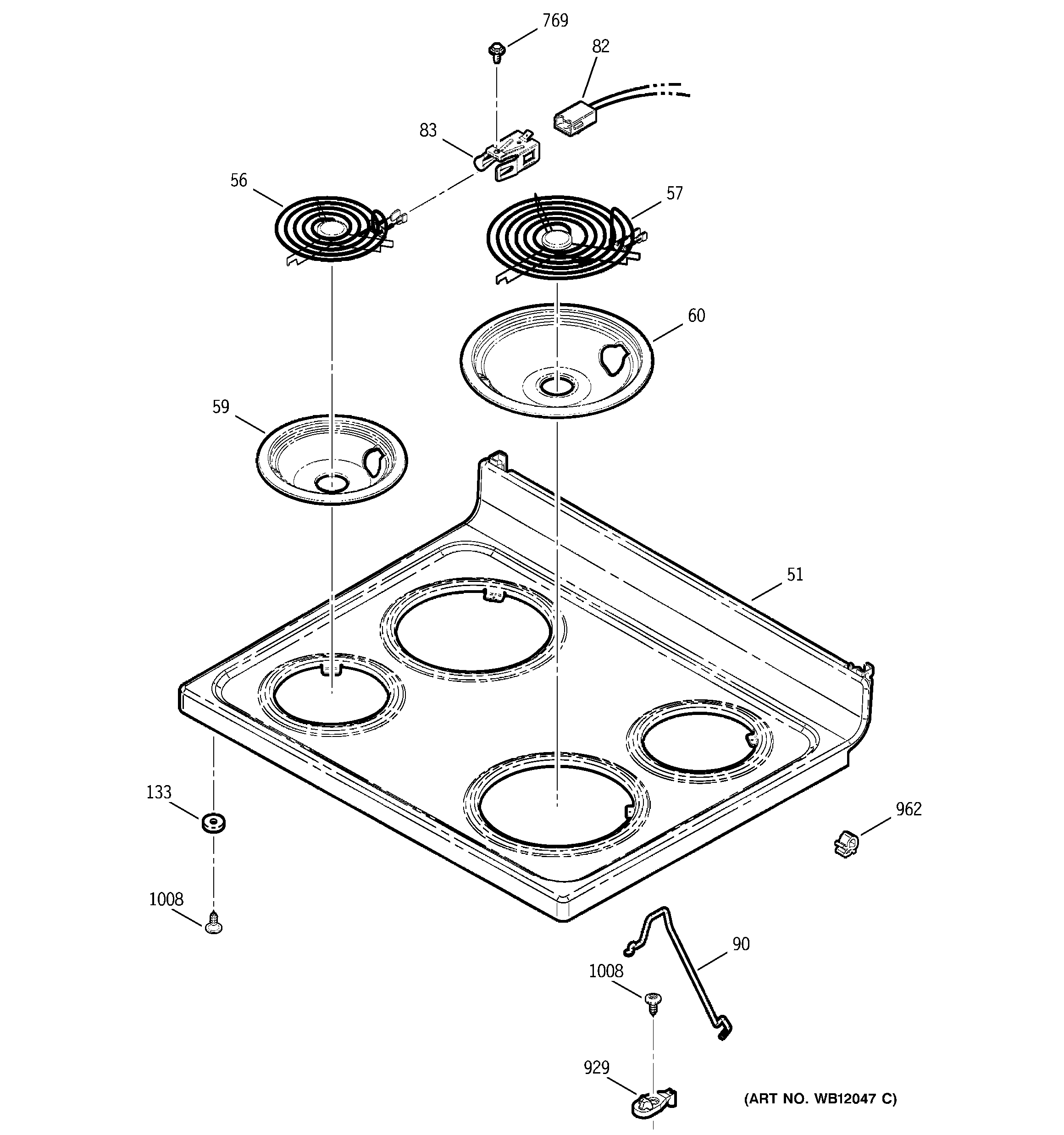GE JBP35SM5SS cooktop diagram