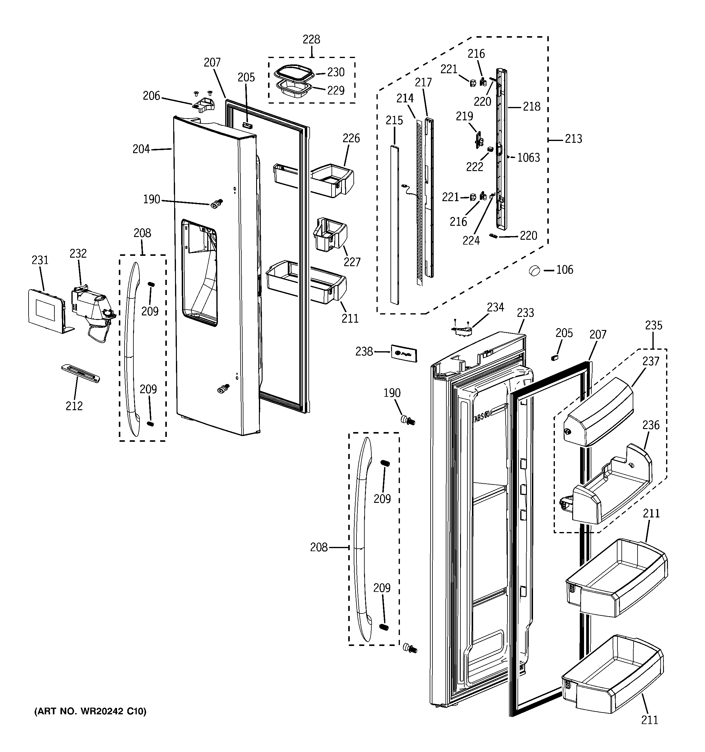 GE PFSS6PKXCSS fresh food doors diagram