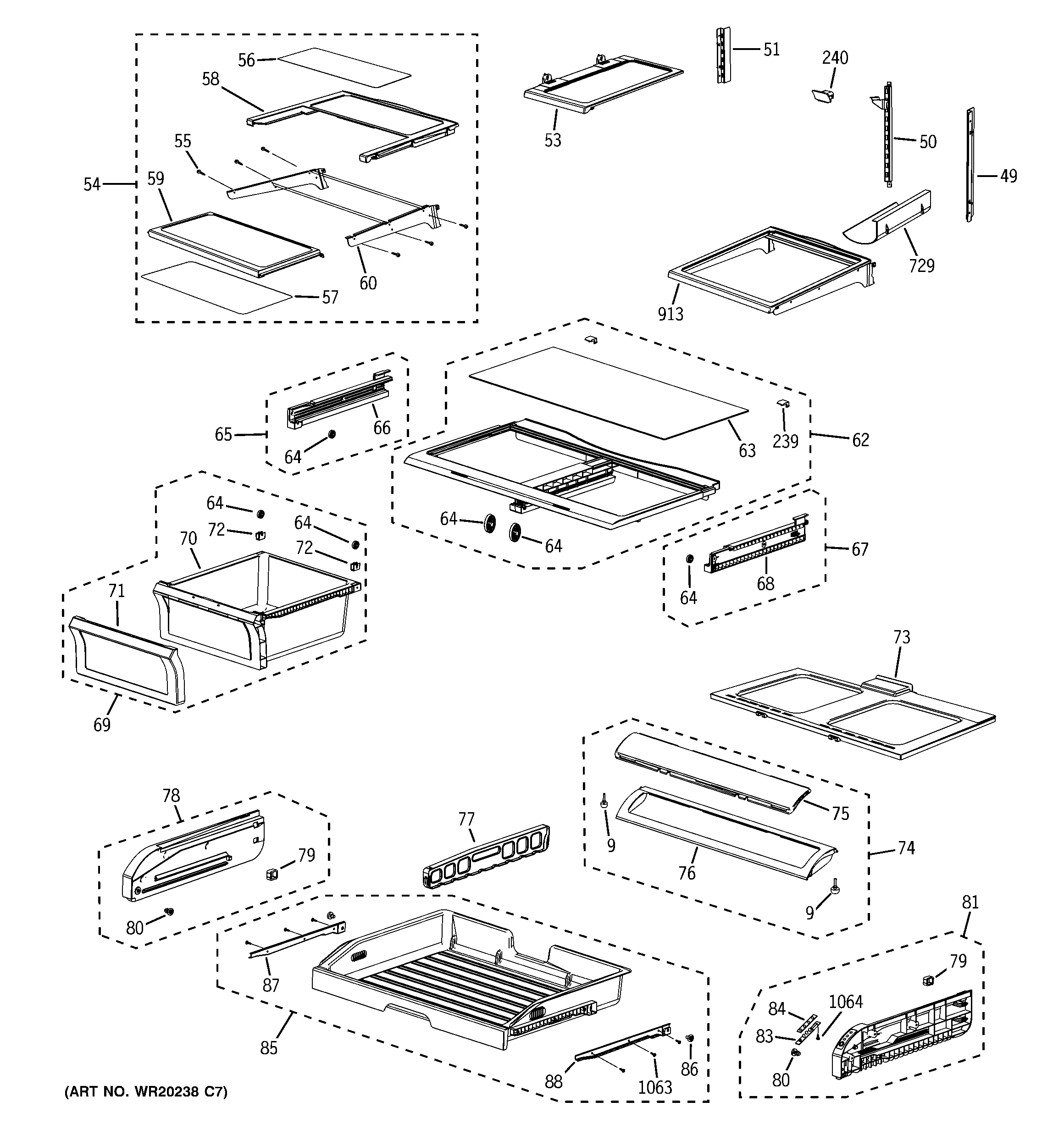 GE PFSS6PKXCSS fresh food shelves diagram