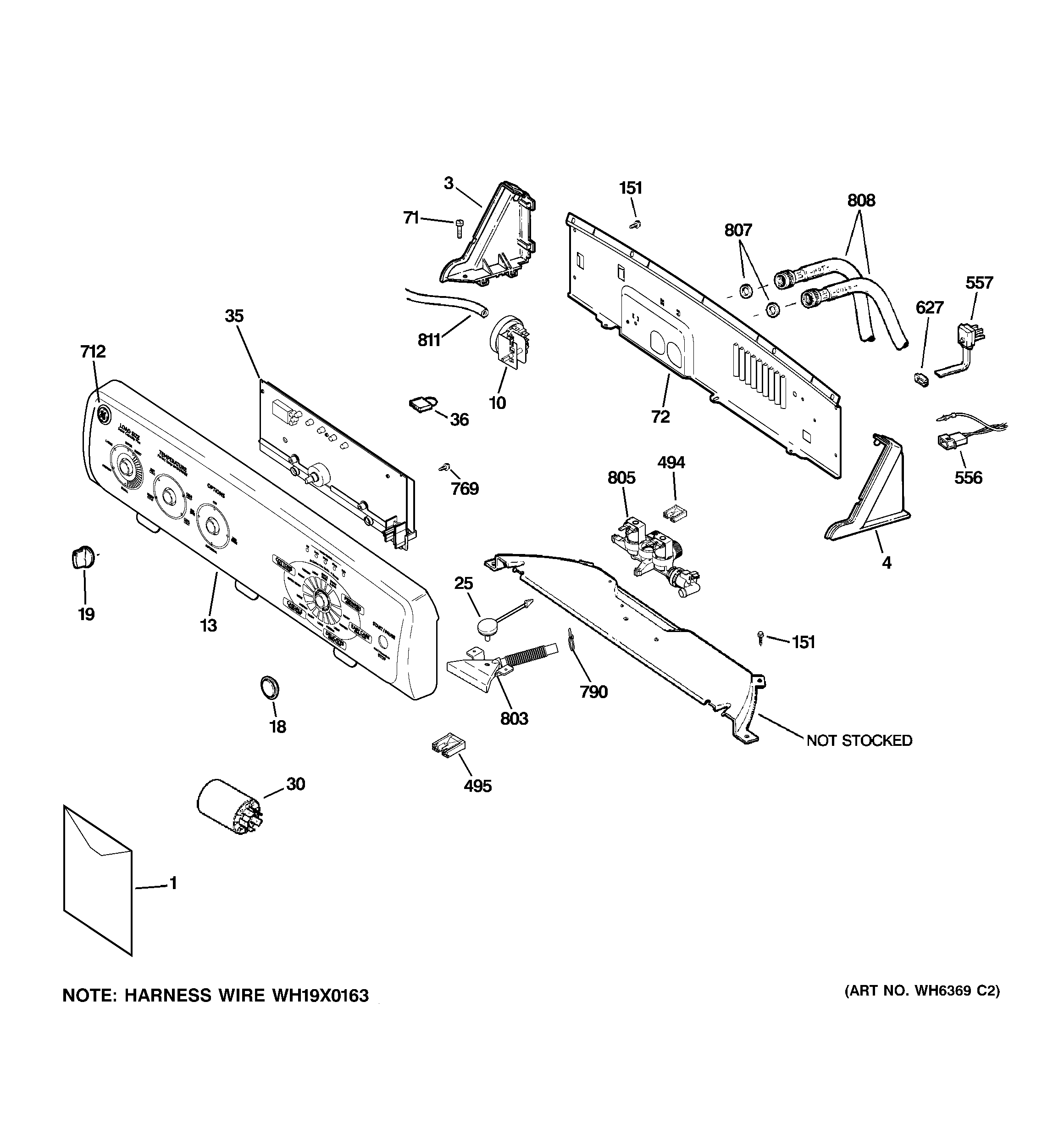 GE GTWN4450M0WS controls & backsplash diagram