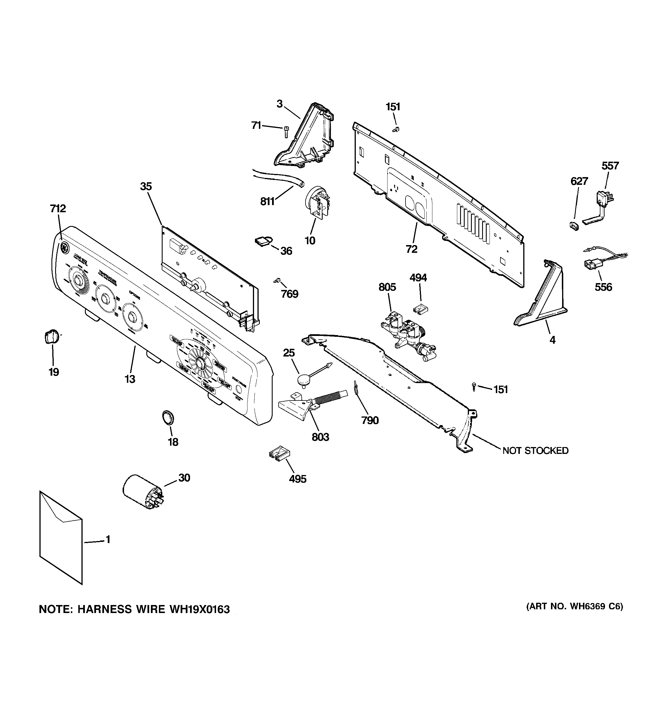 GE GTWN4450M1WS controls & backsplash diagram
