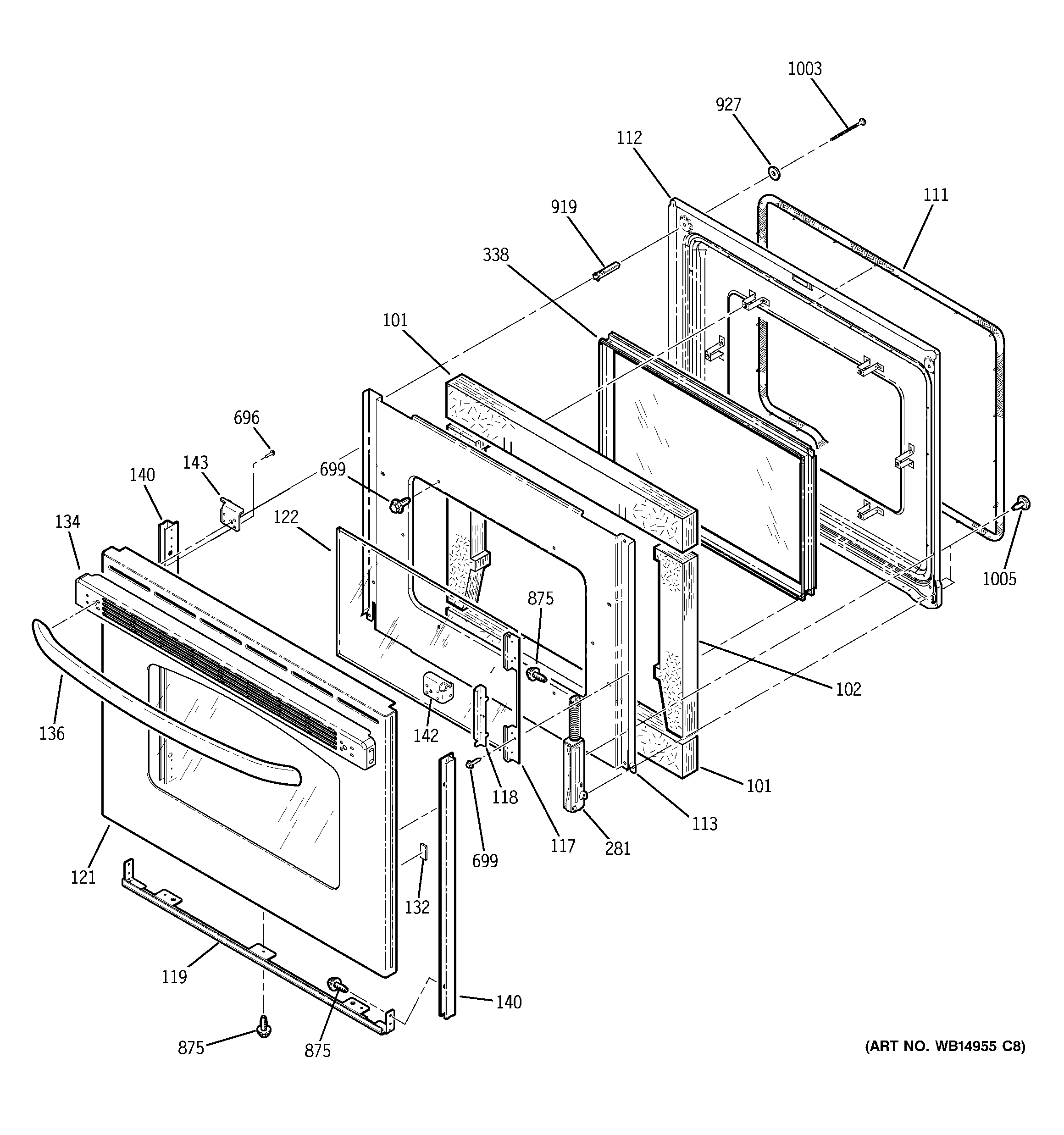 GE JB640MR5BS door diagram