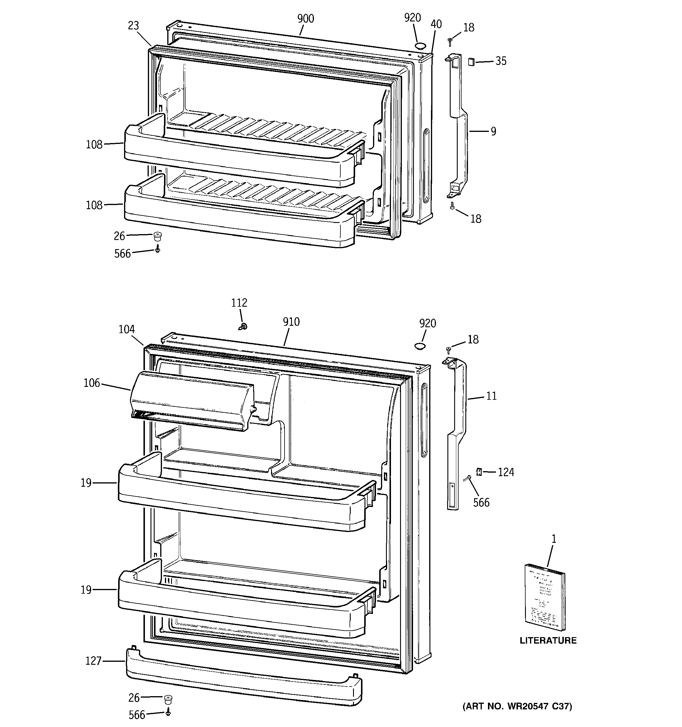 GE GTH18EBT2RWW doors diagram