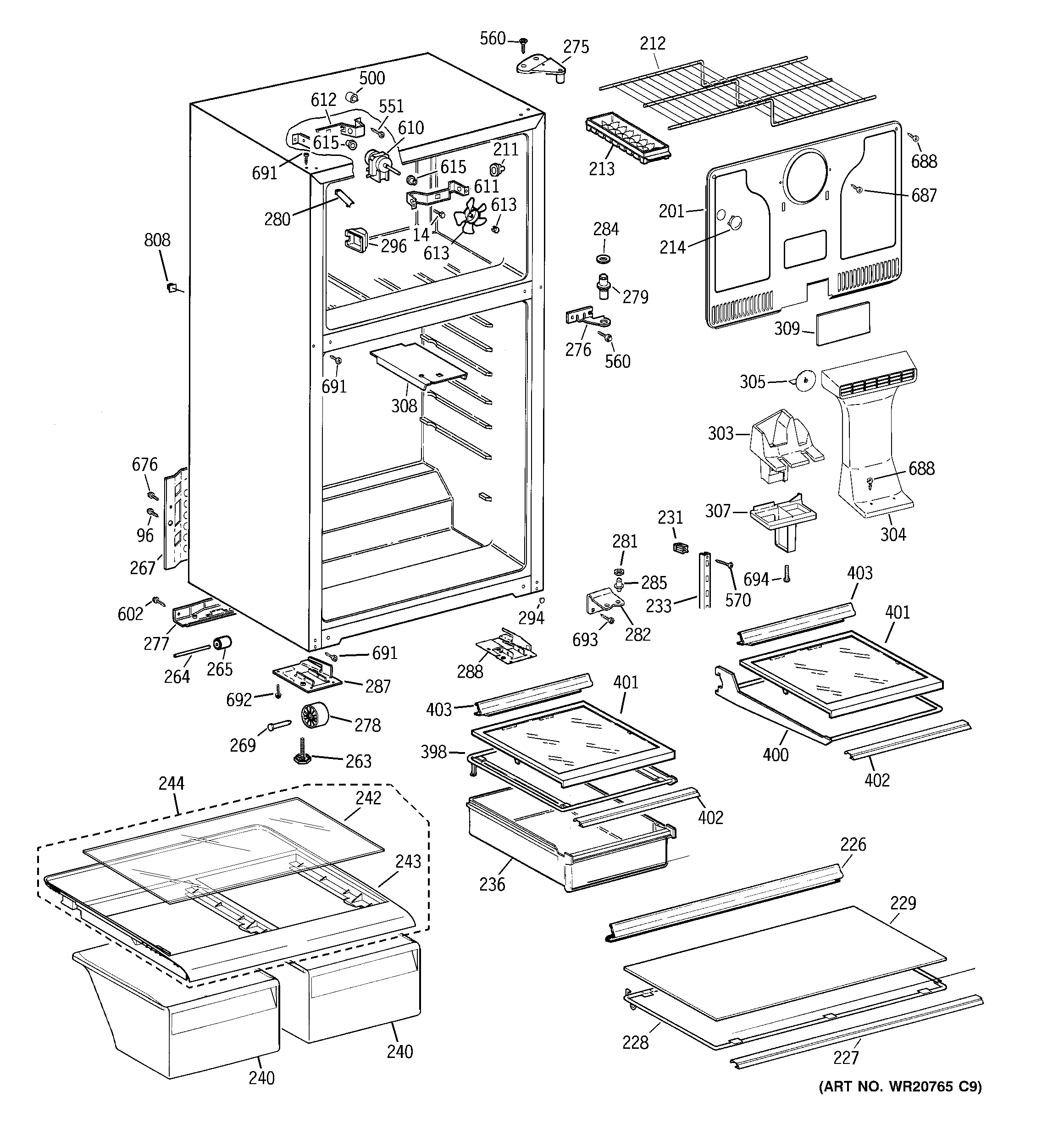 GE GTH18EBT2RWW cabinet diagram