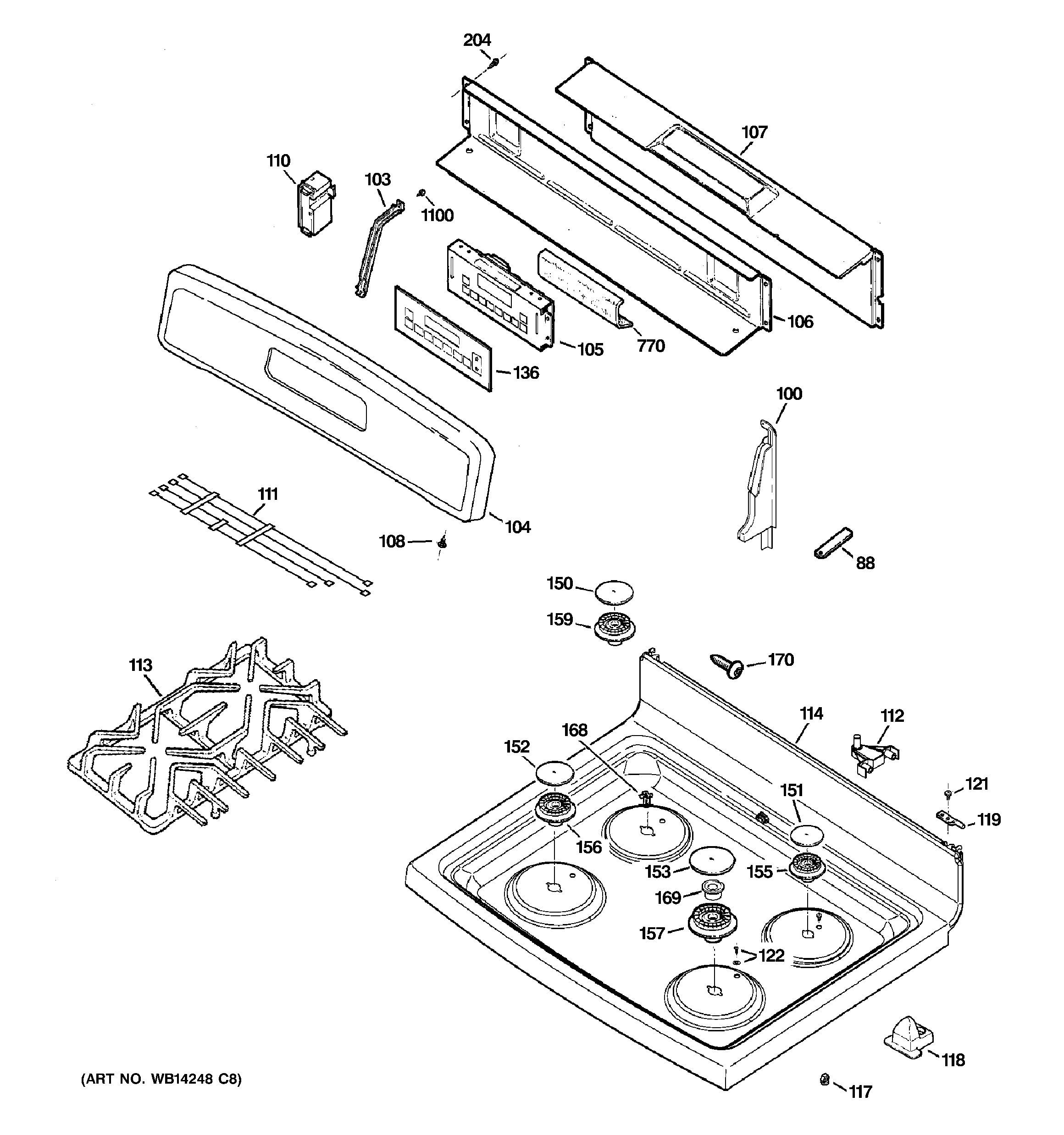GE JGB281DER5CC control panel & cooktop diagram