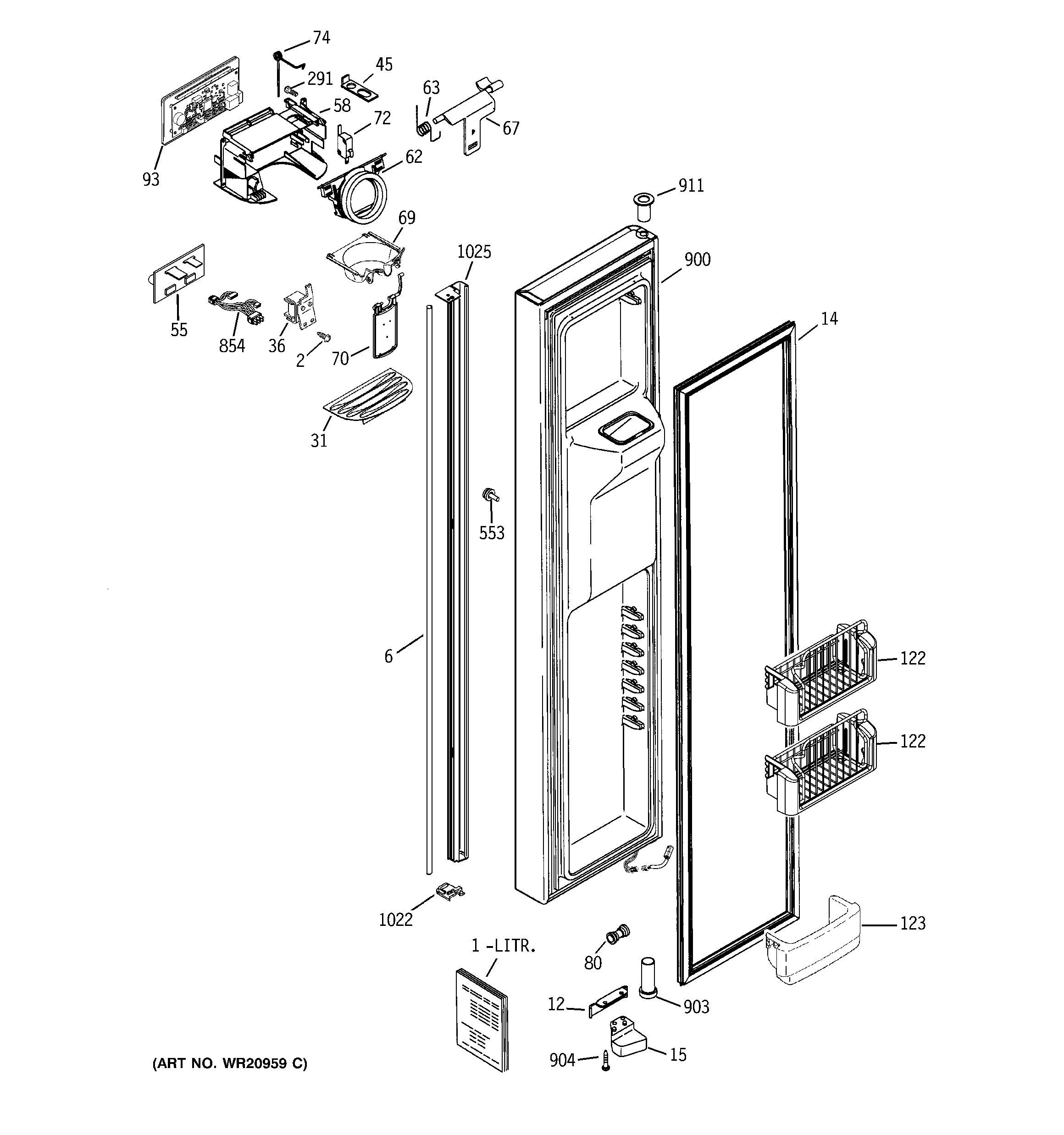 GE RCE25RGBBFKB freezer door diagram