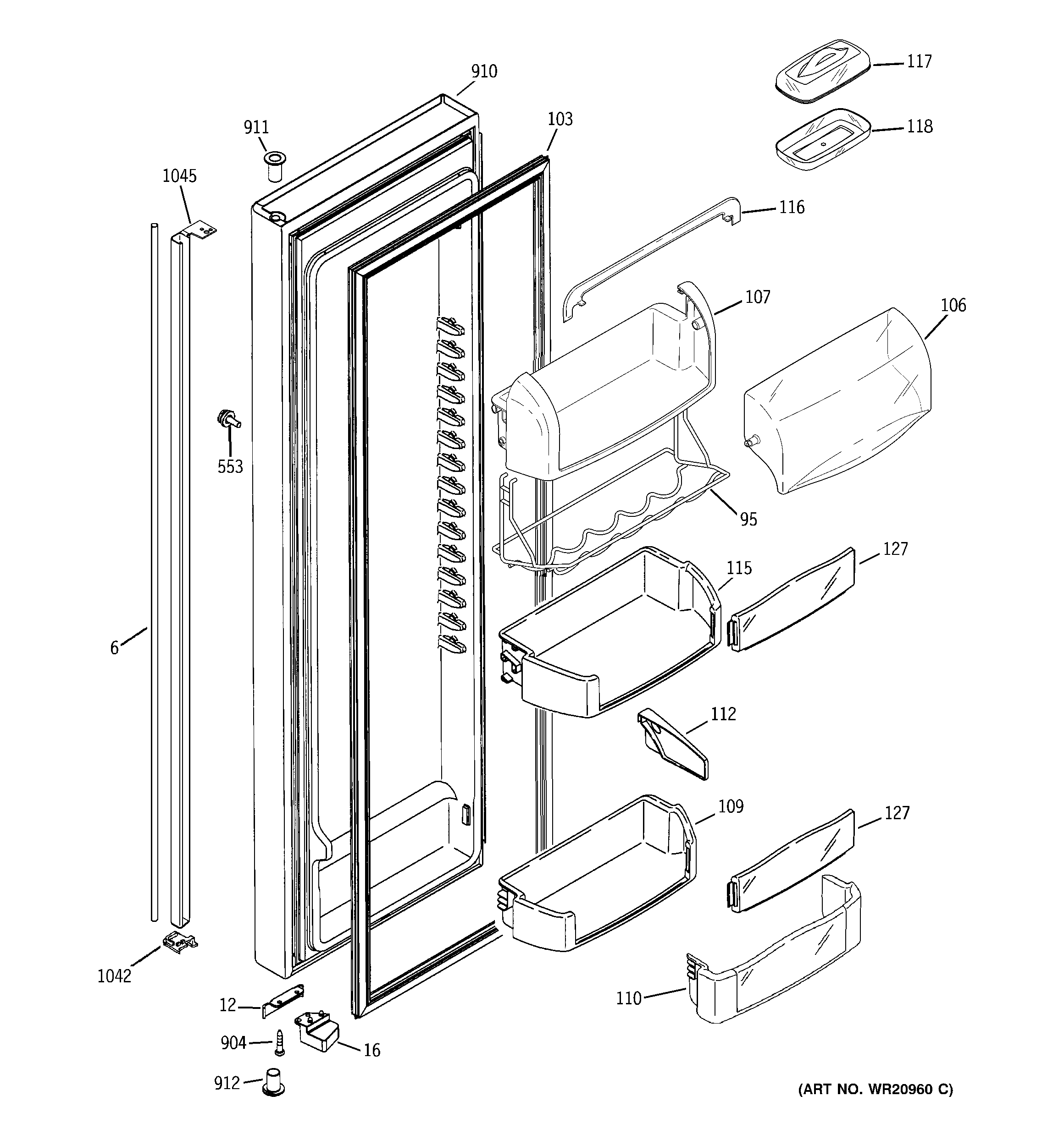 GE RCE25RGBBFKB fresh food door diagram