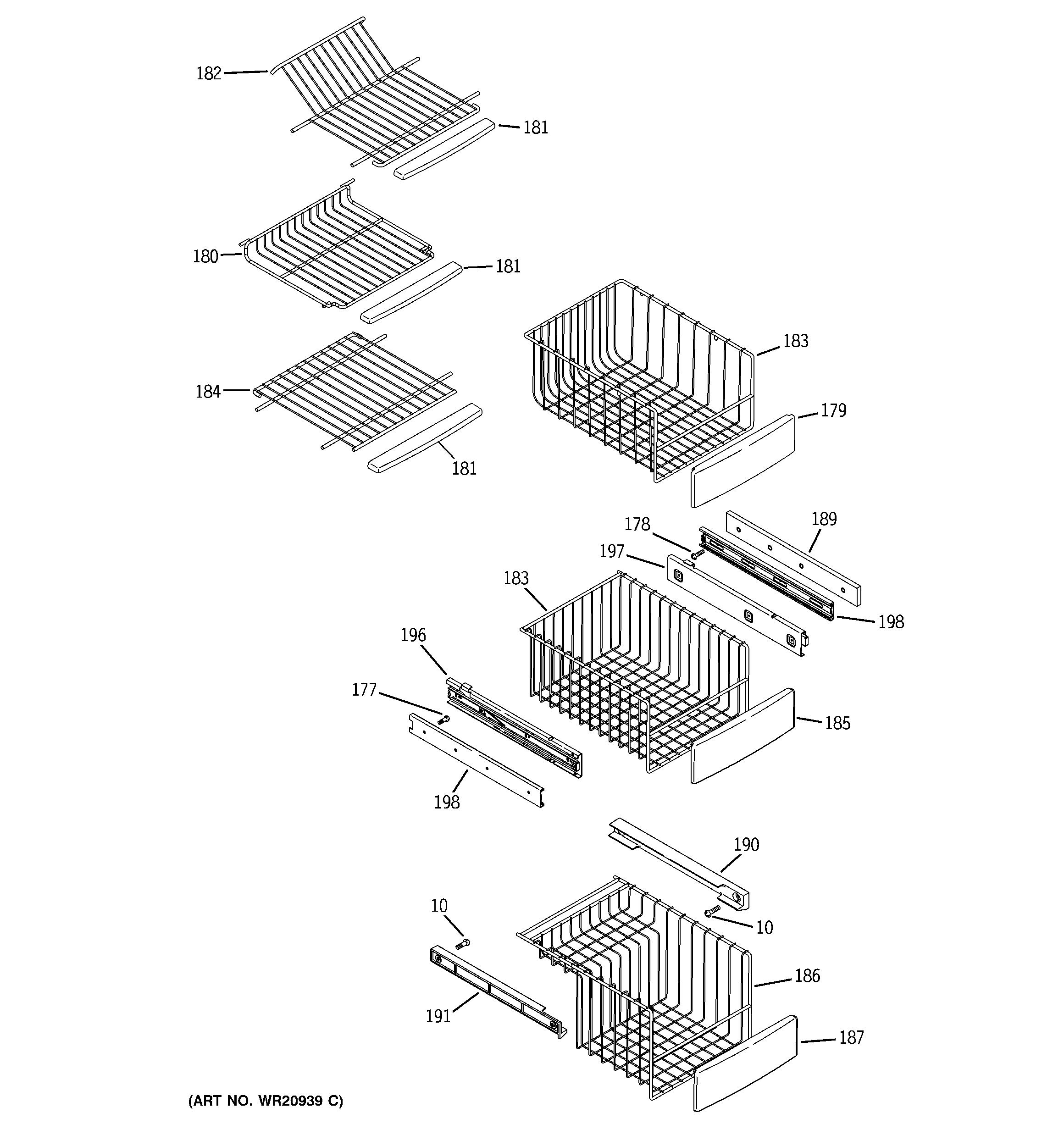 GE RCE25RGBBFKB freezer shelves diagram