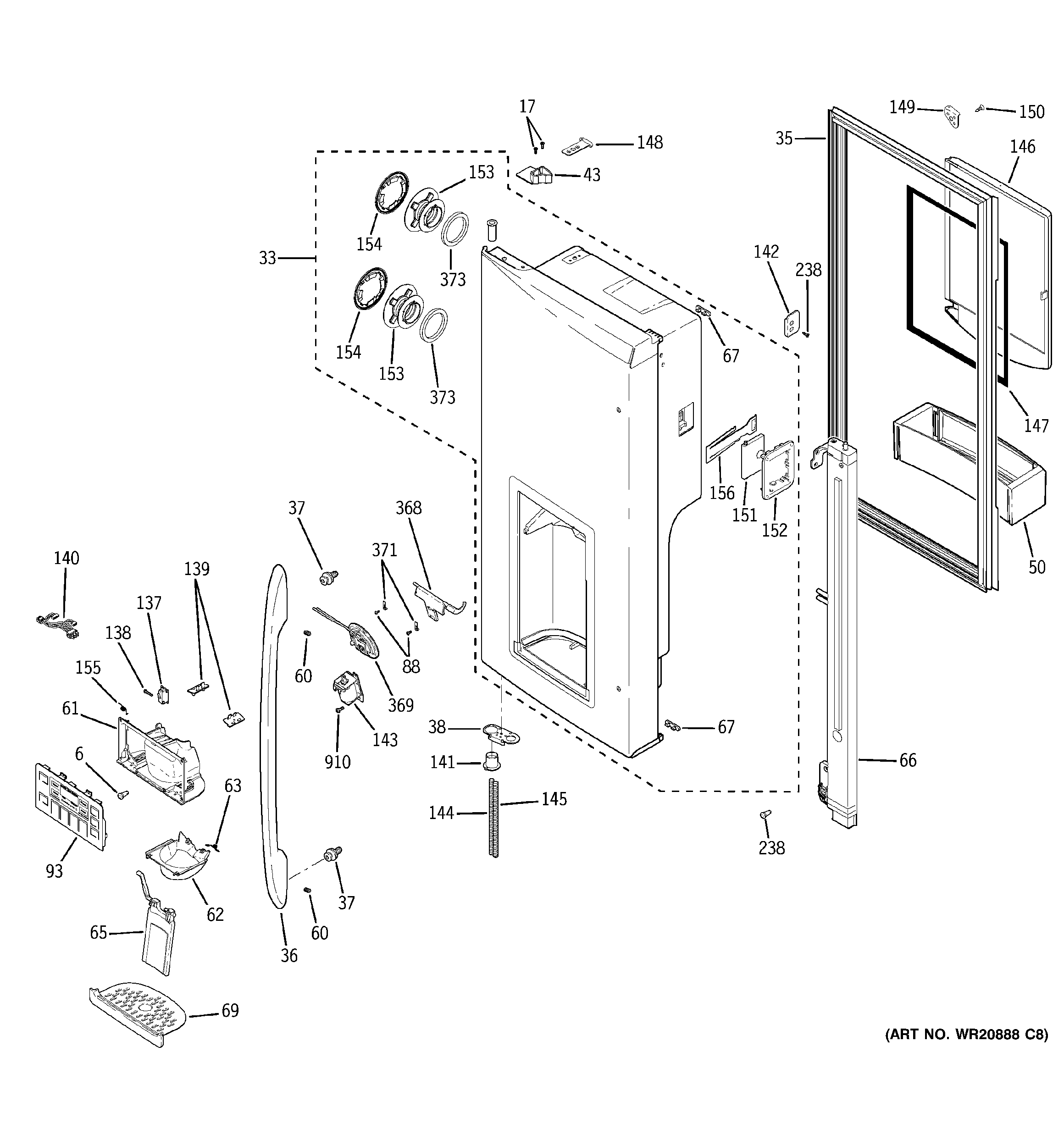 GE PFQS5RKBDSS dispenser door diagram
