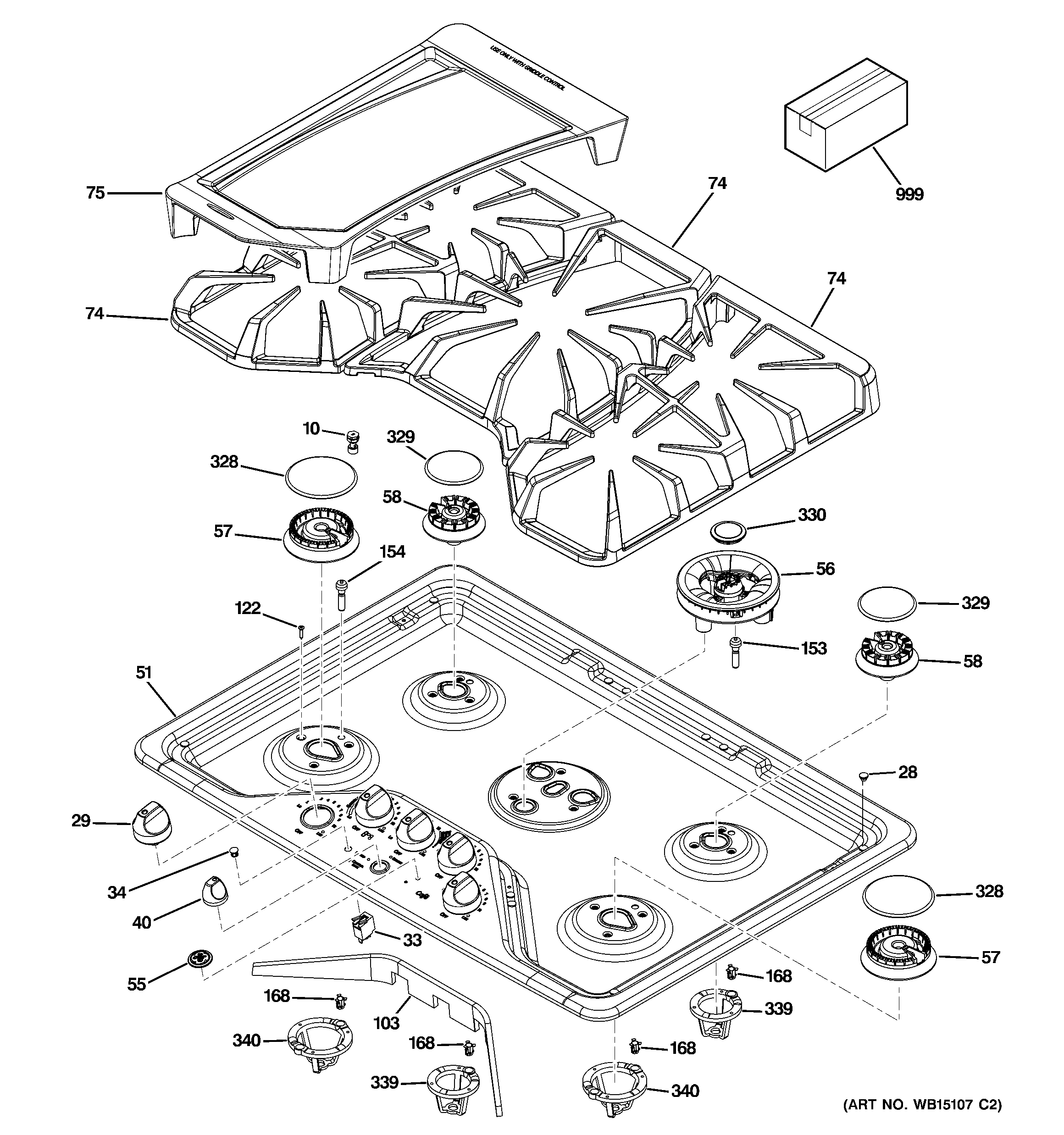 GE CGP350SET1SS control panel & cooktop diagram