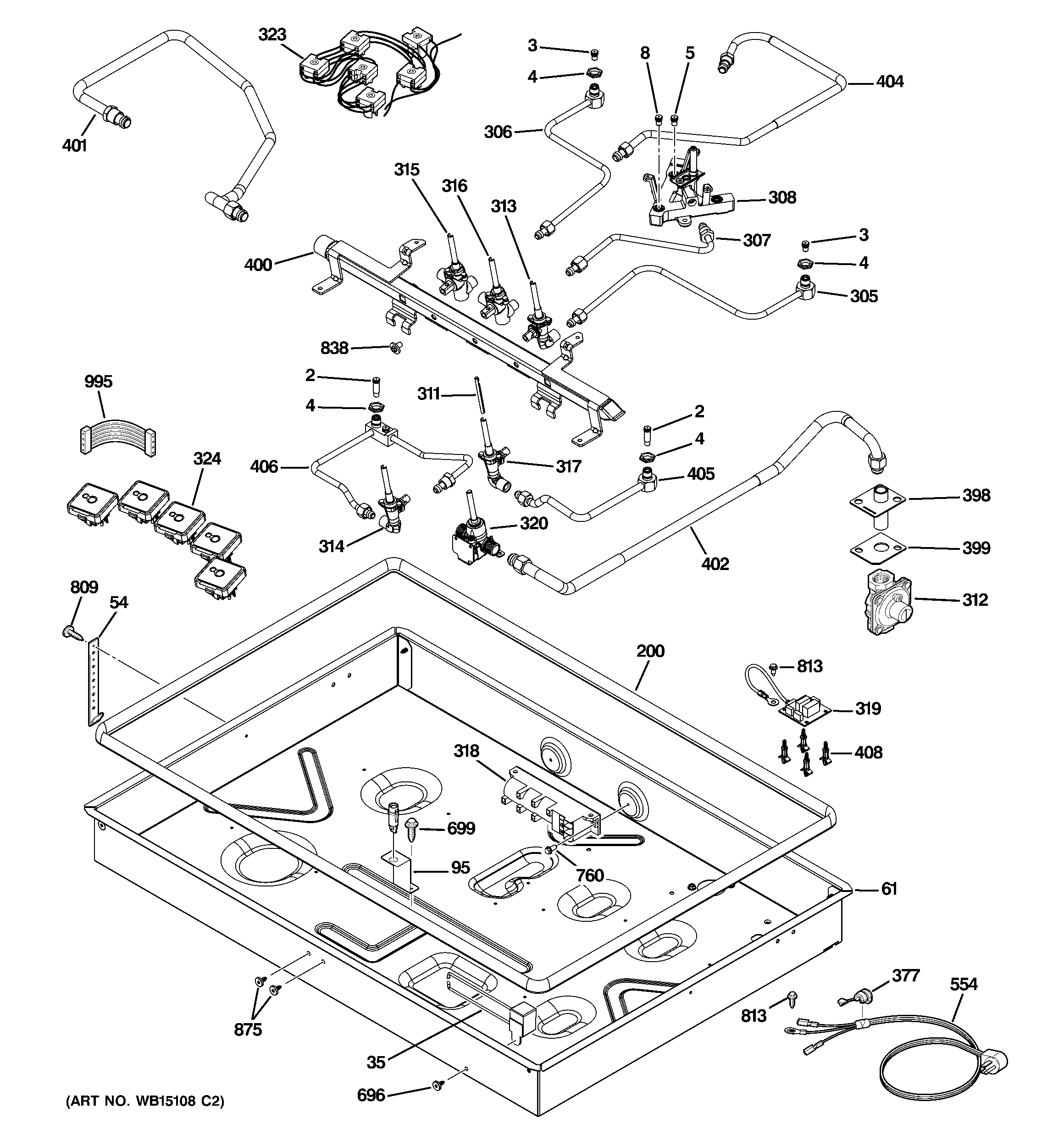 GE CGP350SET1SS gas & burner parts diagram