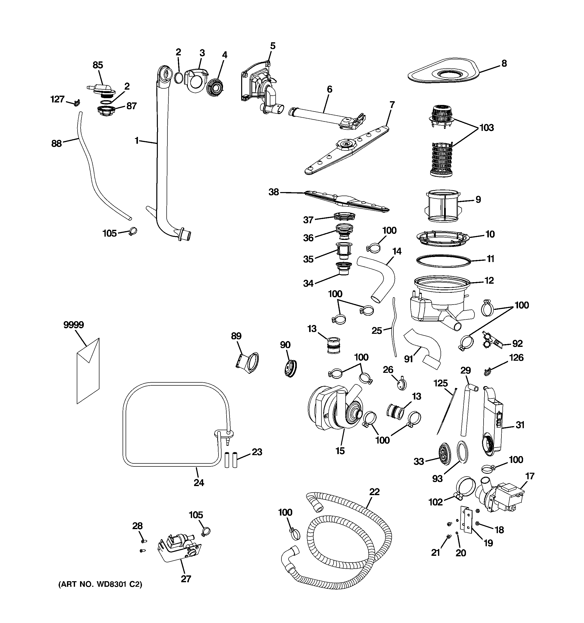 GE GHDA696P04SS motor-pump mechanism diagram