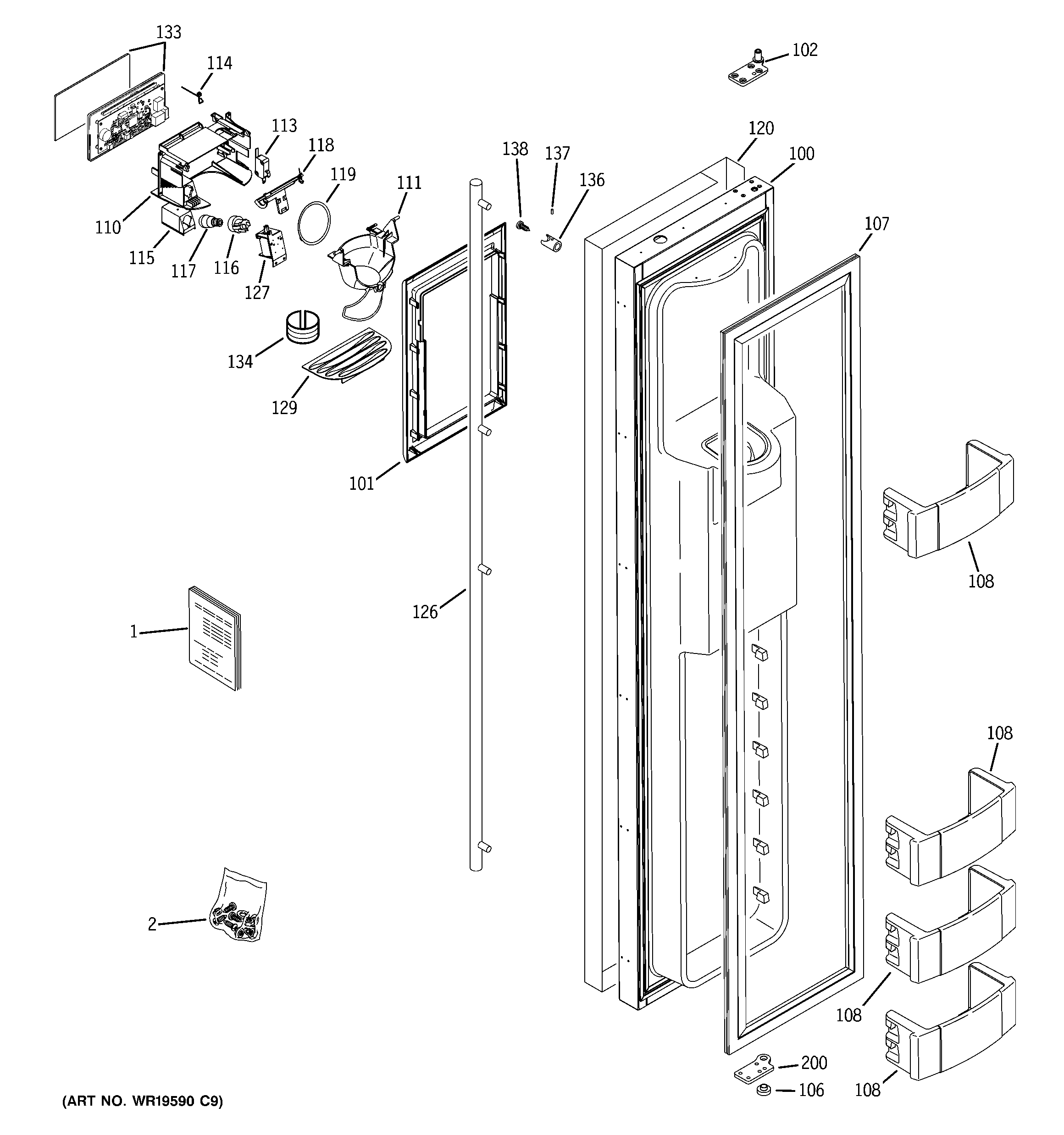 GE ZISS420DXBSS freezer door diagram