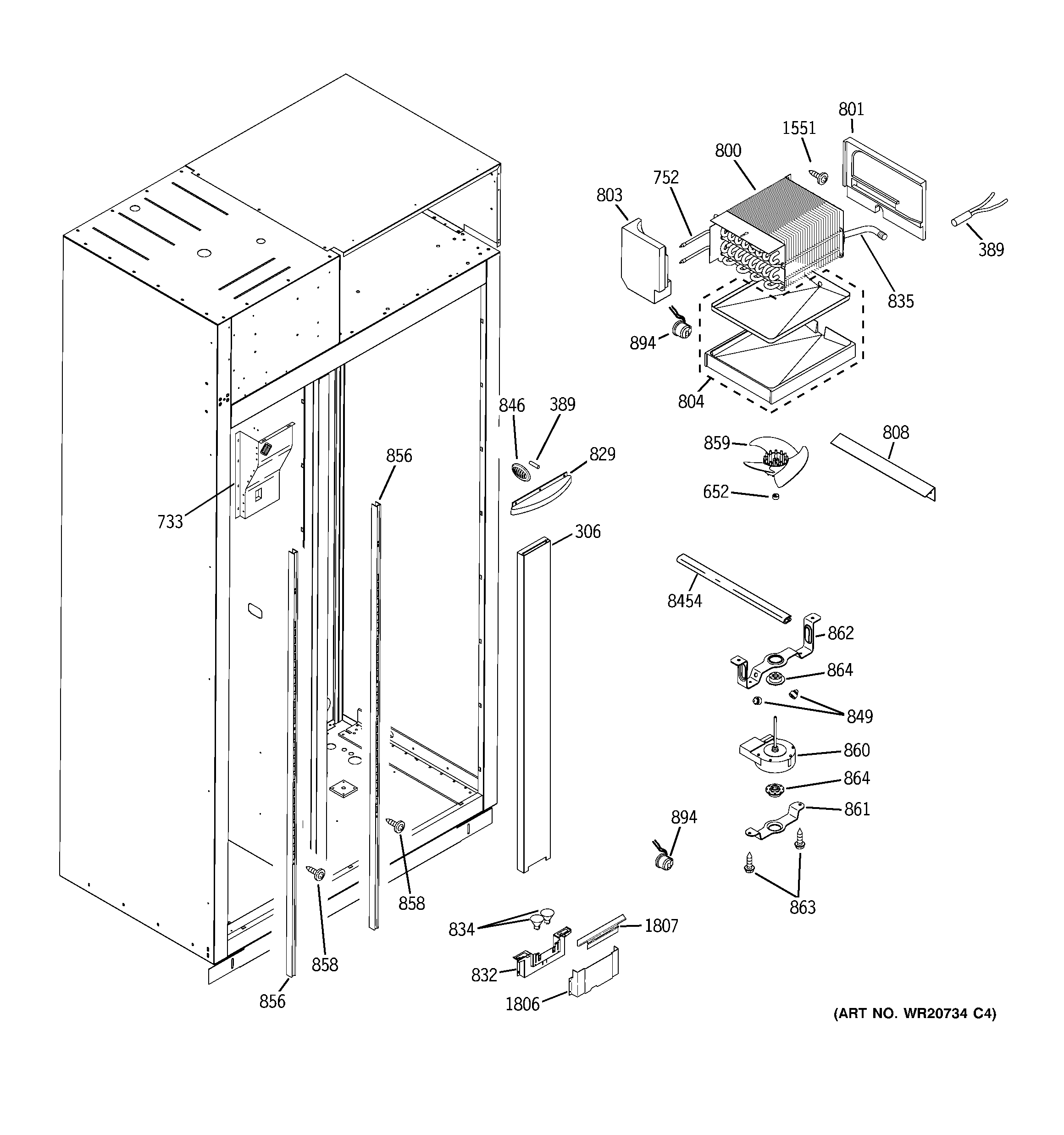 GE ZISW360DXB freezer section diagram