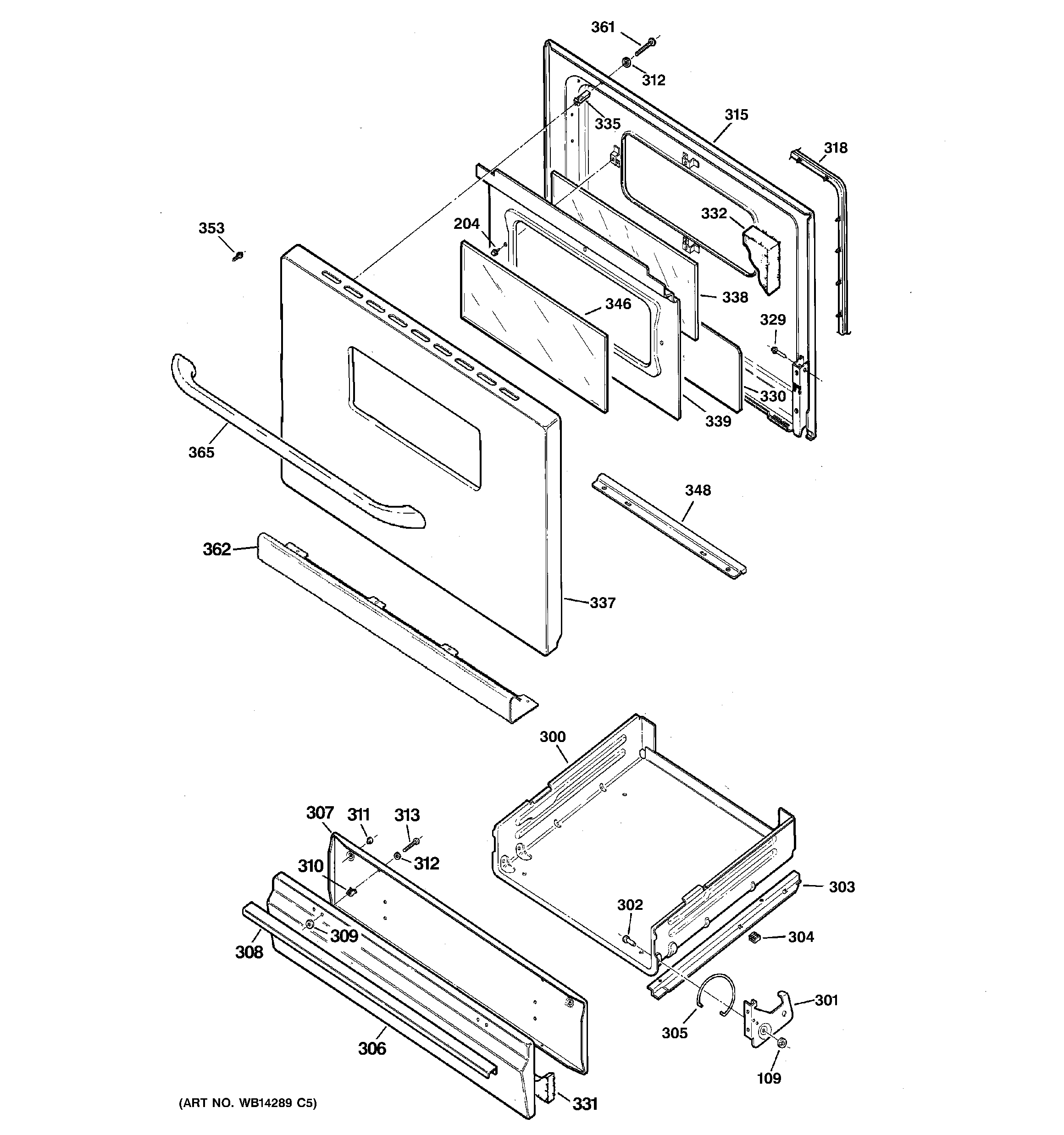 GE JGBS07SET2SA door & drawer parts diagram