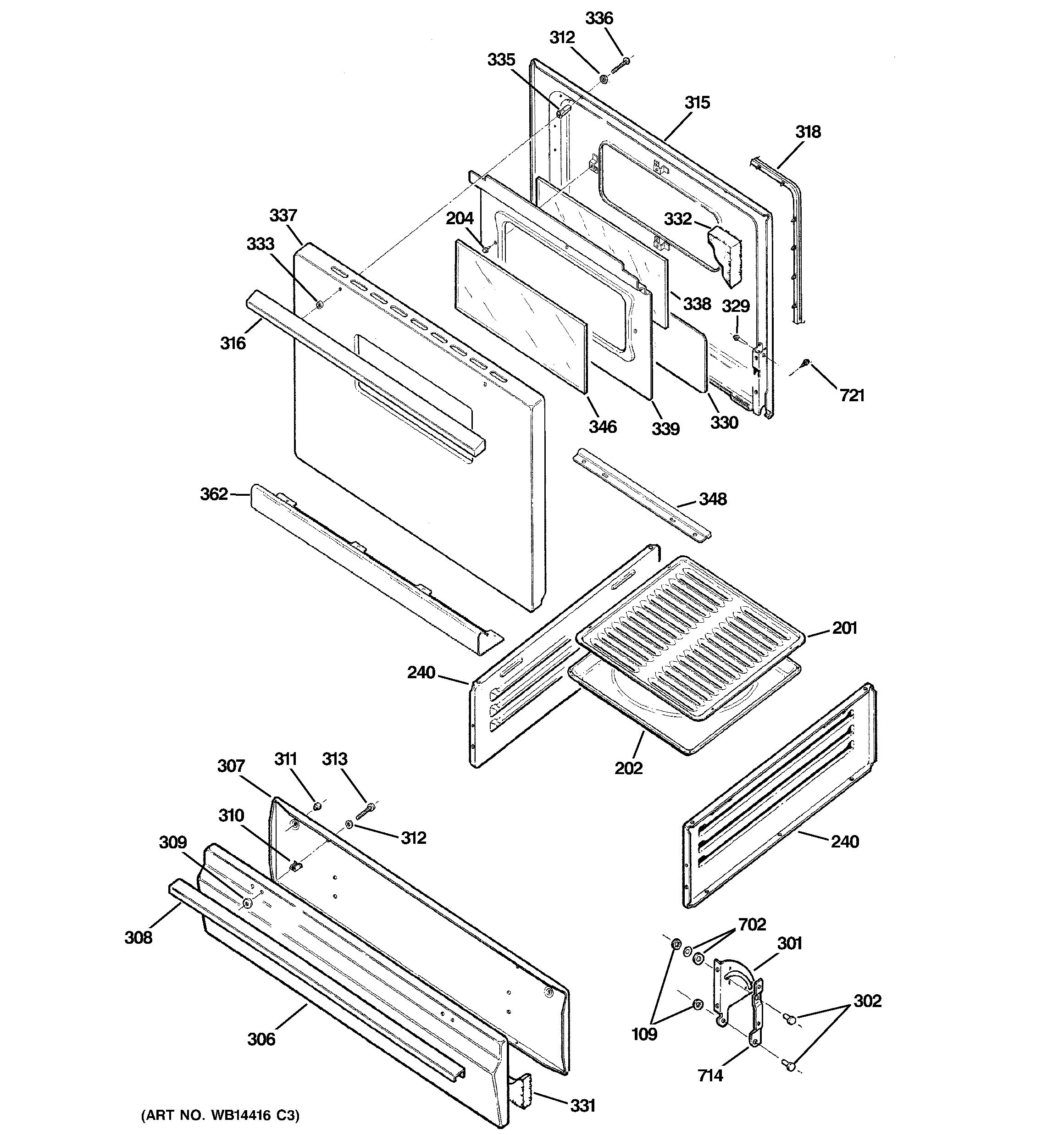GE AGBS300EP2BB door & drawer parts diagram