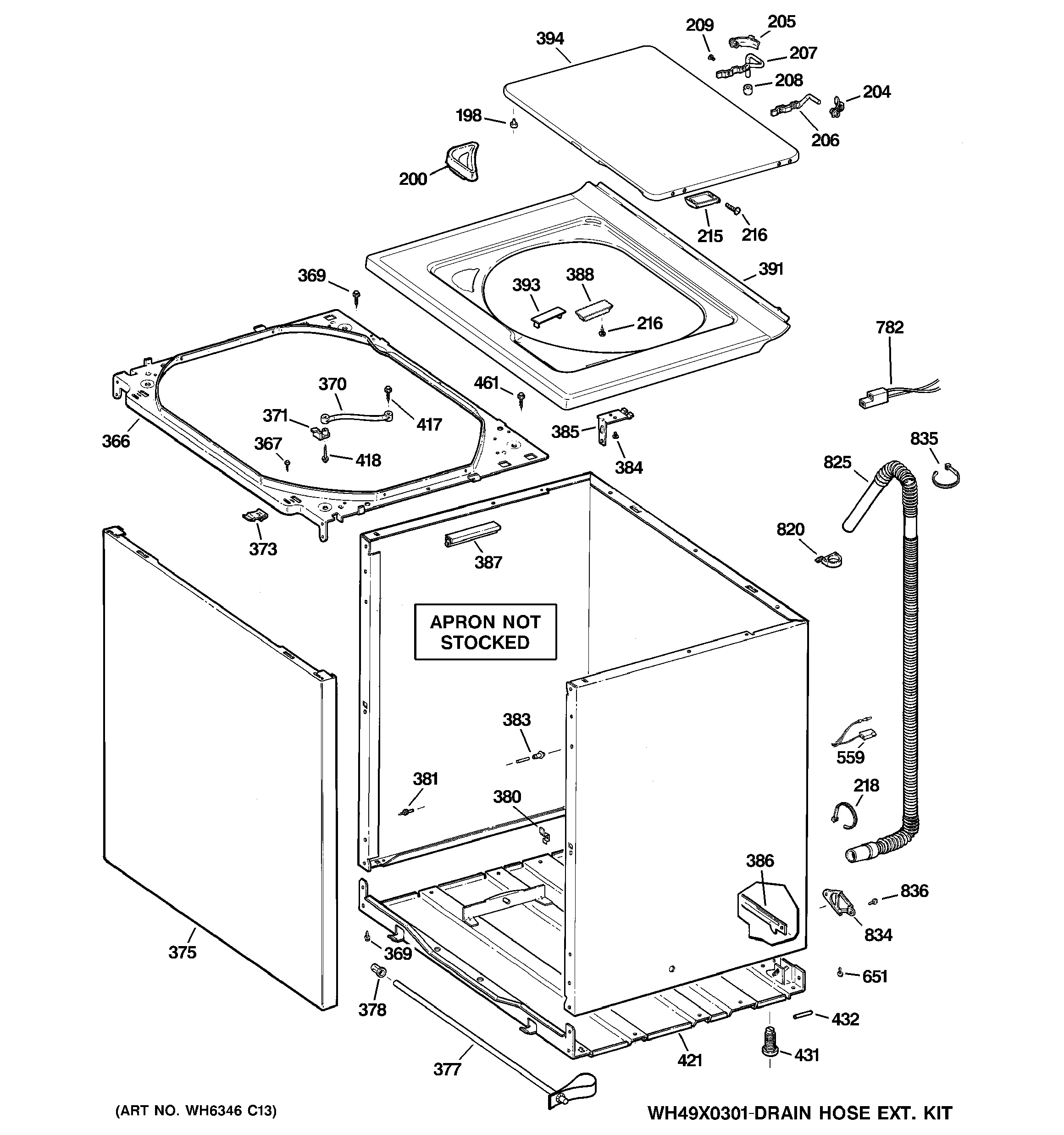 Hotpoint HTAP1000M1WW cabinet, cover & top panel diagram