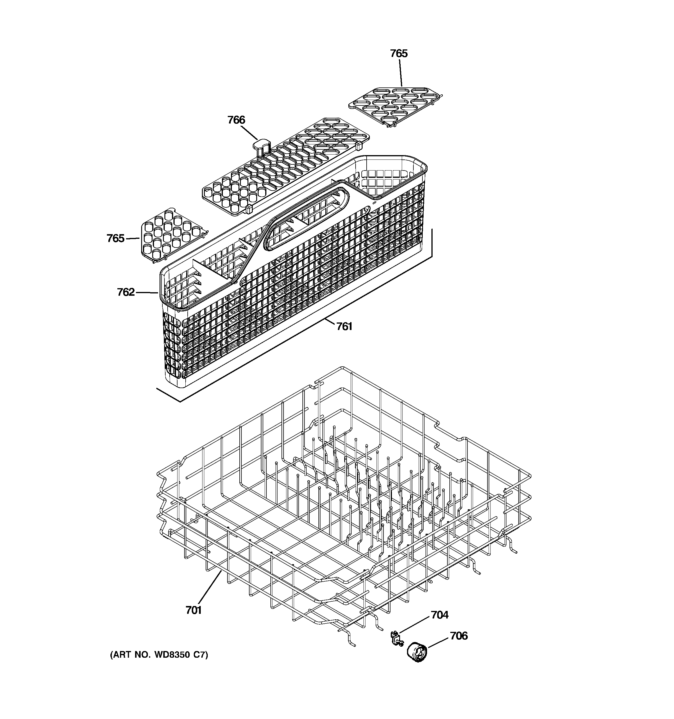 GE GDWF100V50BB lower rack assembly diagram