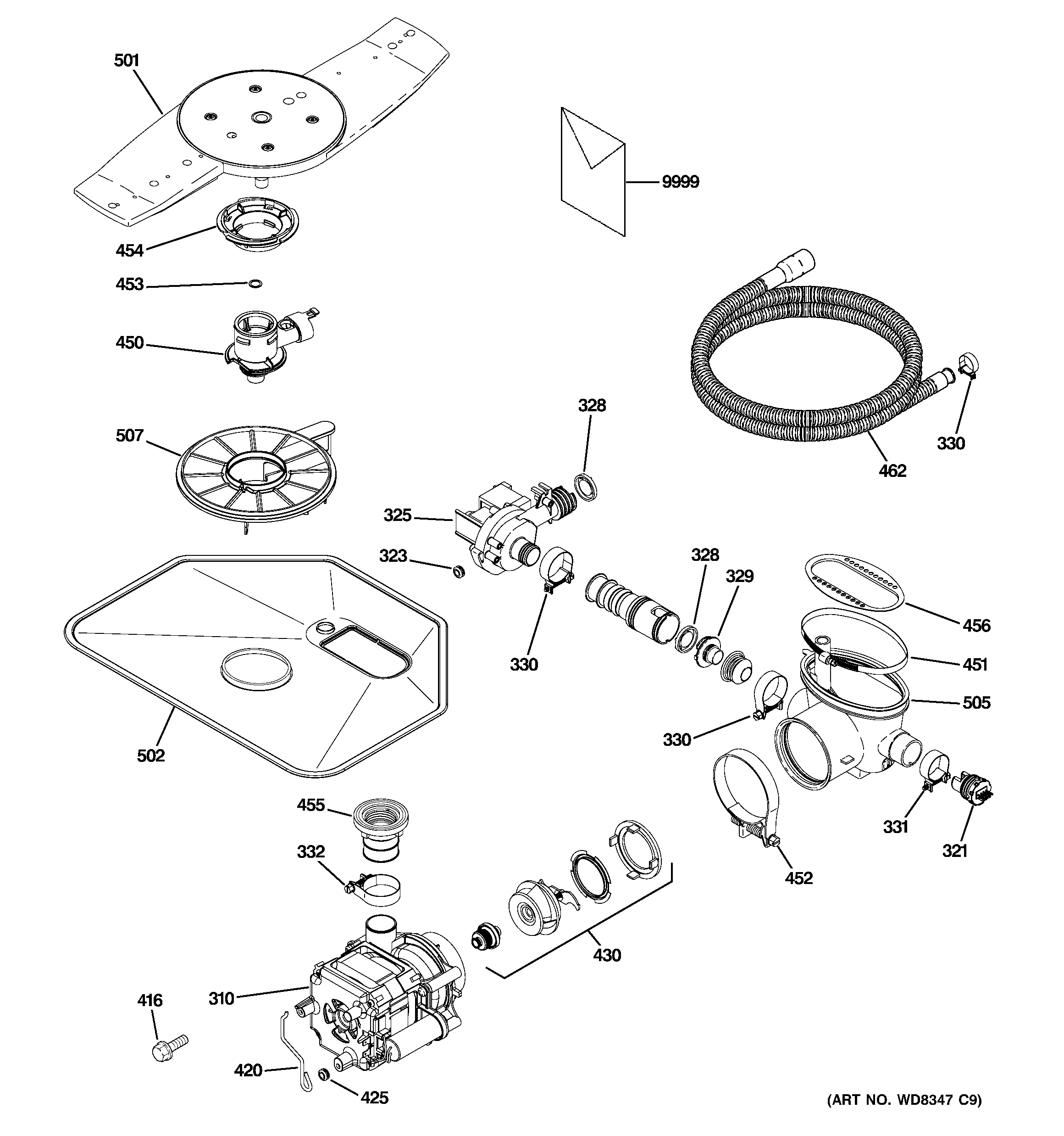 GE GDWF100V50BB motor-pump mechanism diagram