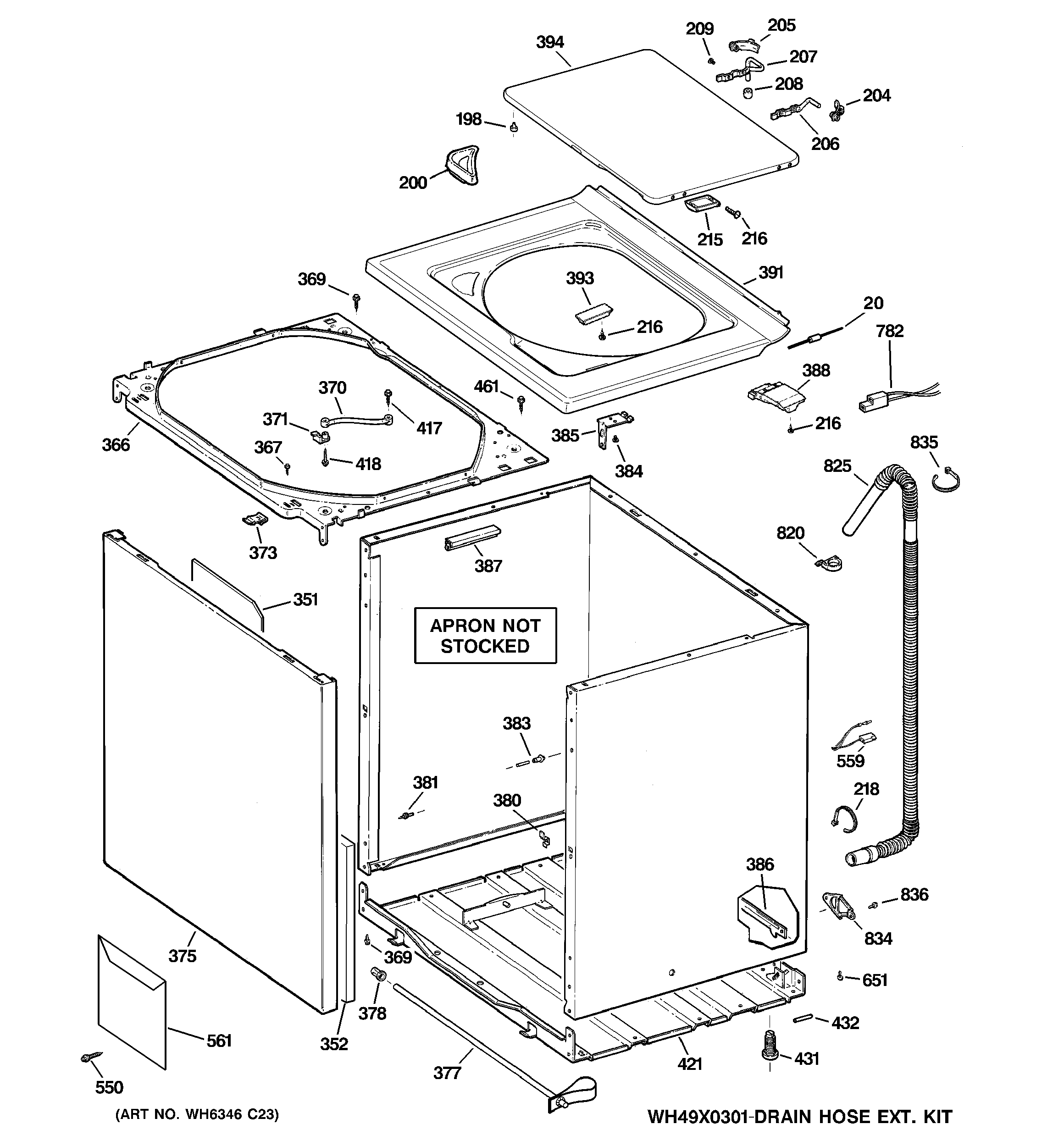 GE GIWN3000M0WW cabinet, cover & top panel diagram