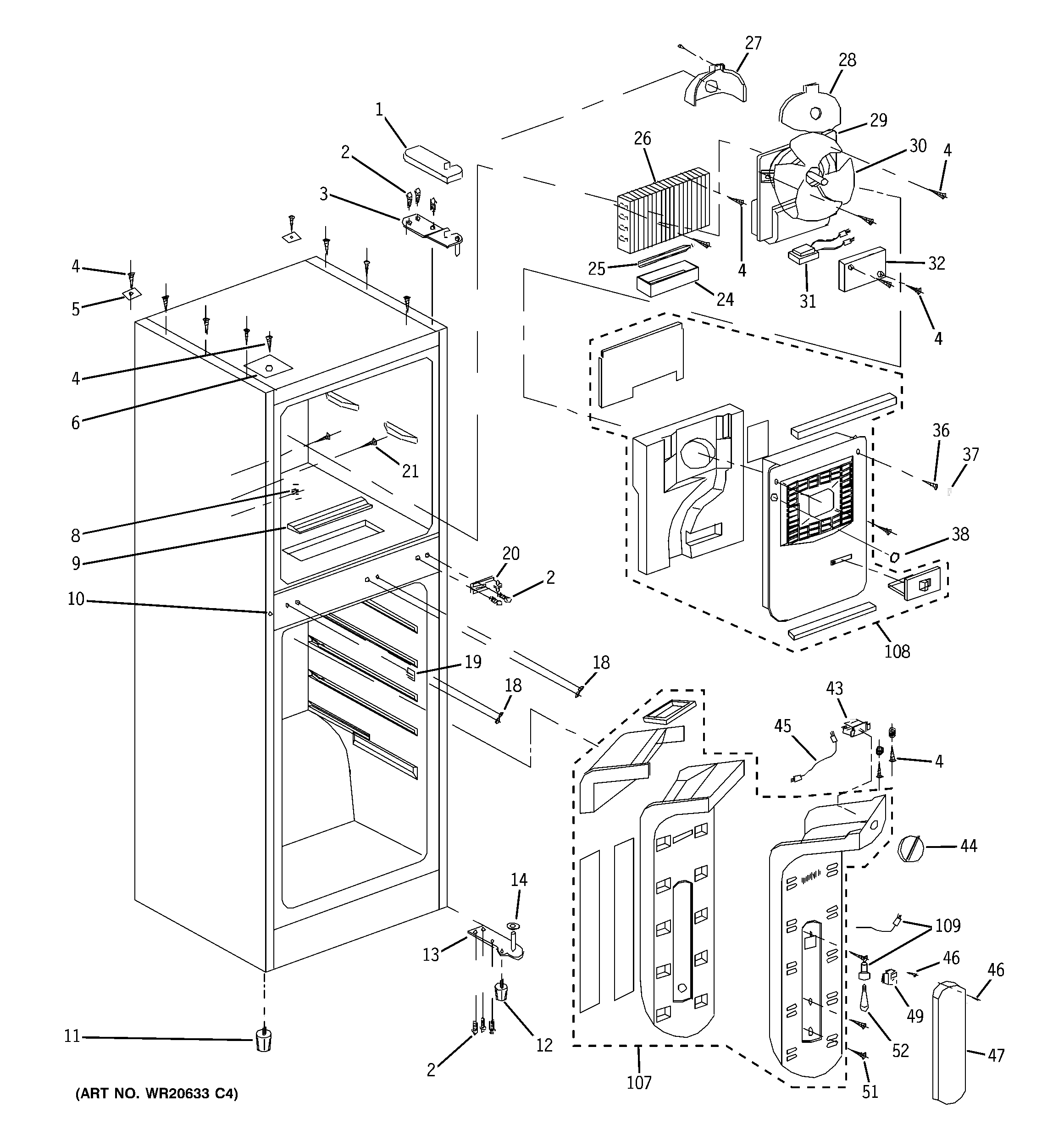 GE GTR12HBDWW cabinet diagram