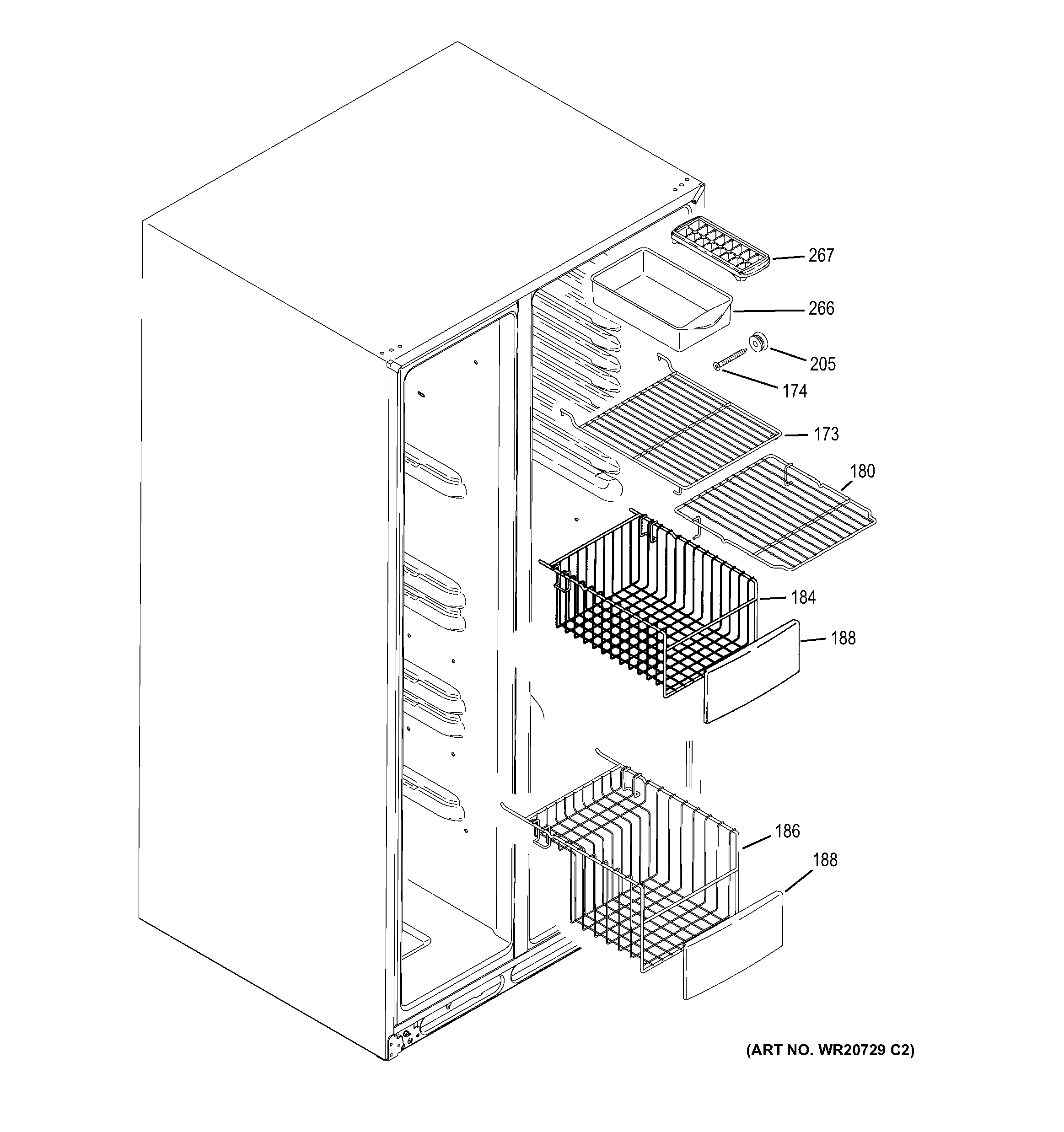 GE GCE24KBBAFSS freezer shelves diagram