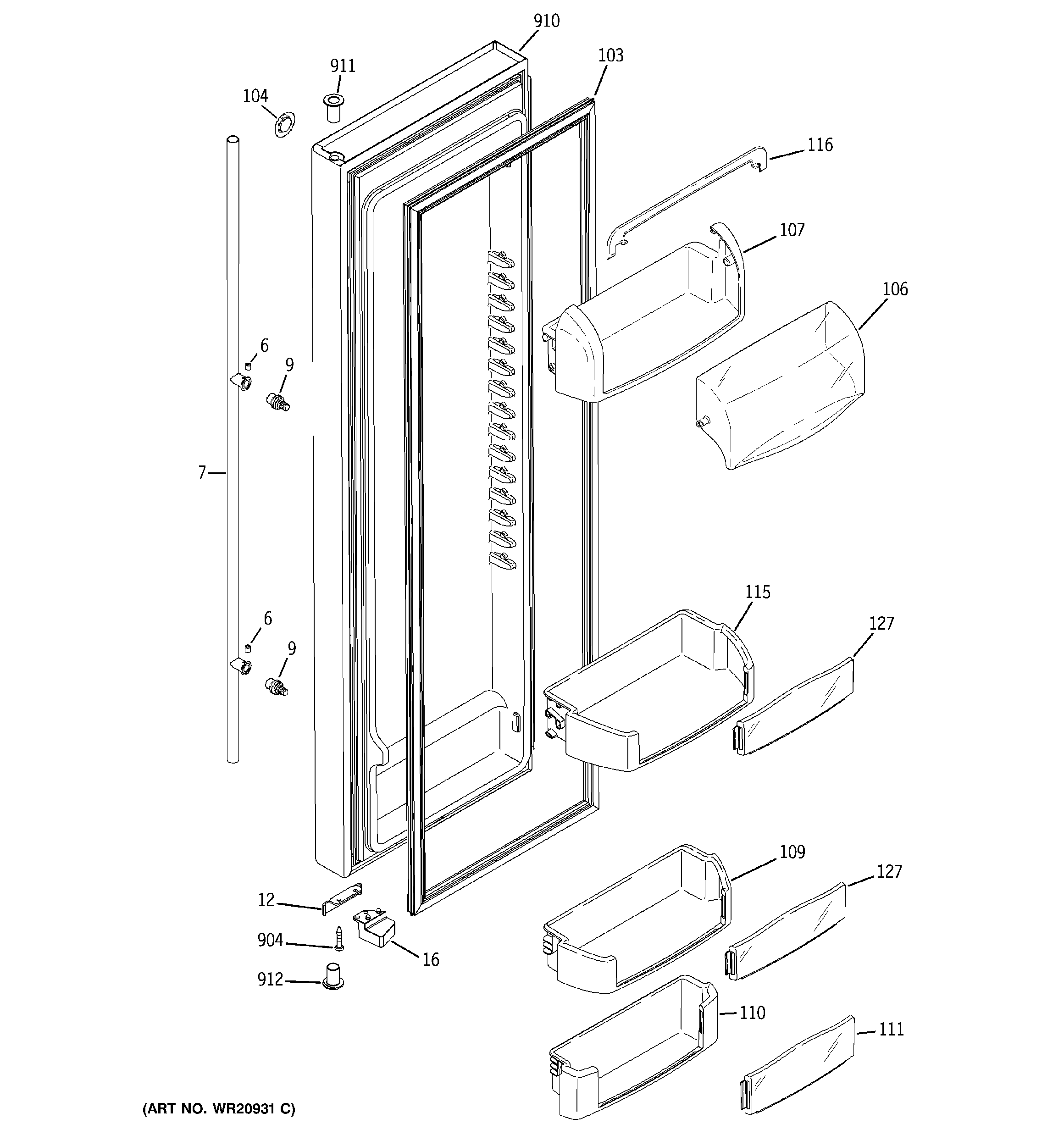 GE GCE24KBBAFWW fresh food door diagram